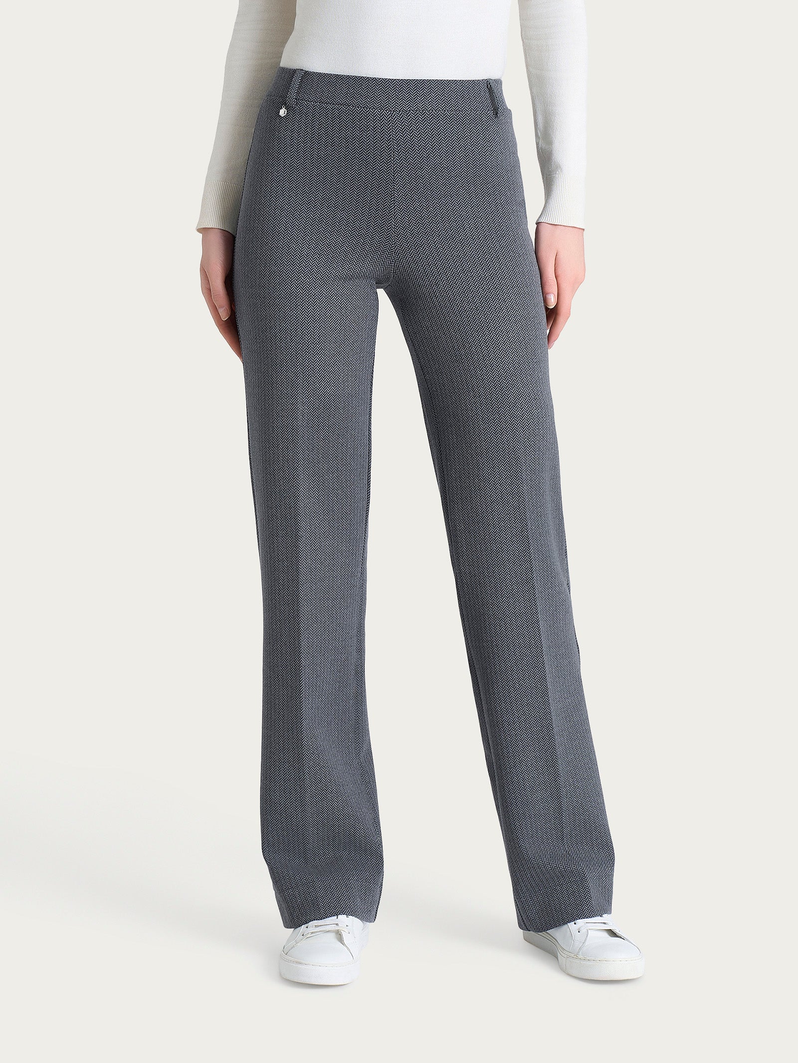Pantalone ampio con fantasia a spina di pesce in Eco Jacquard Neri Donna - Ragno