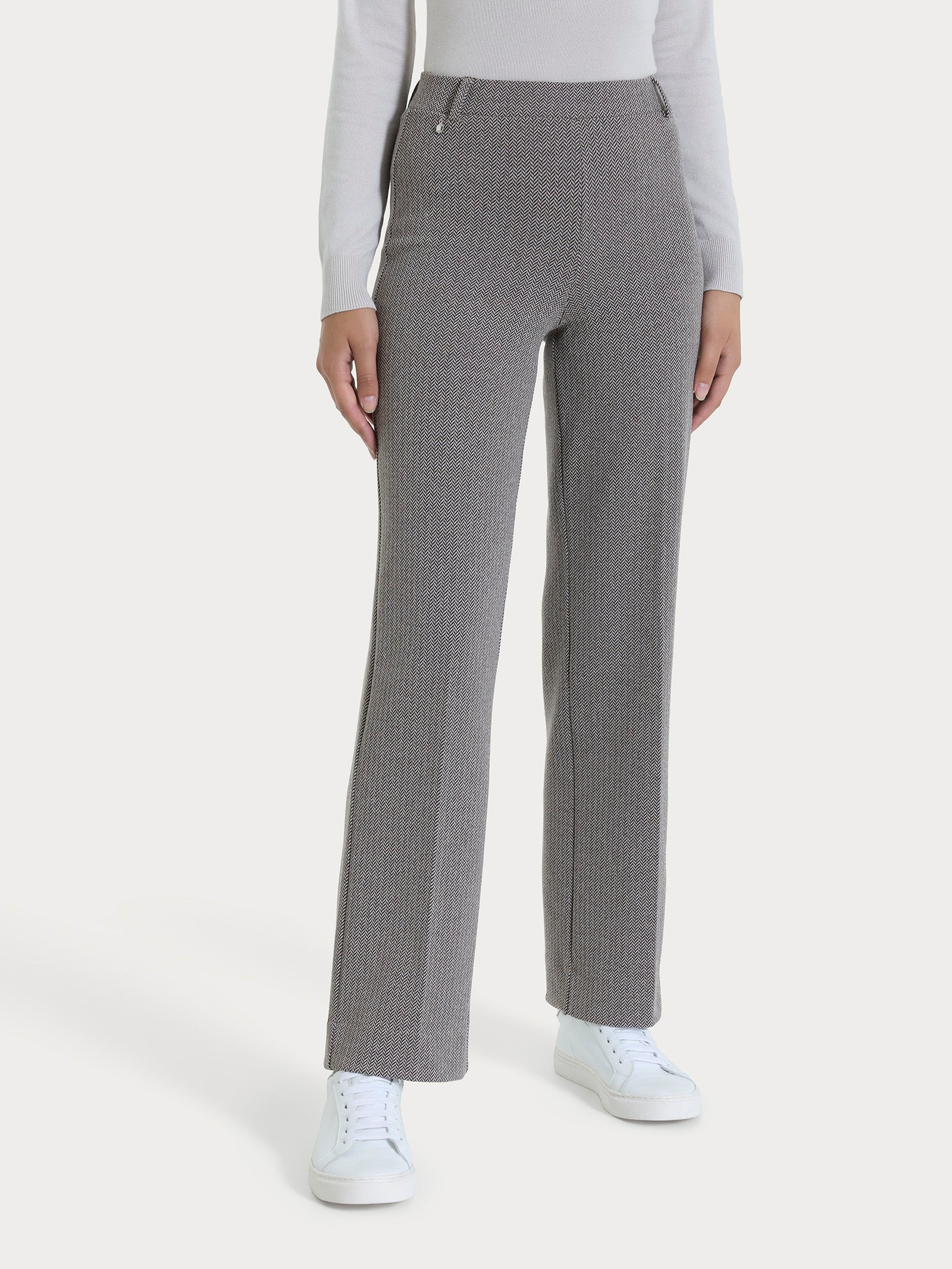 Pantalone ampio con fantasia a spina di pesce in Eco Jacquard Marroni Donna - Ragno