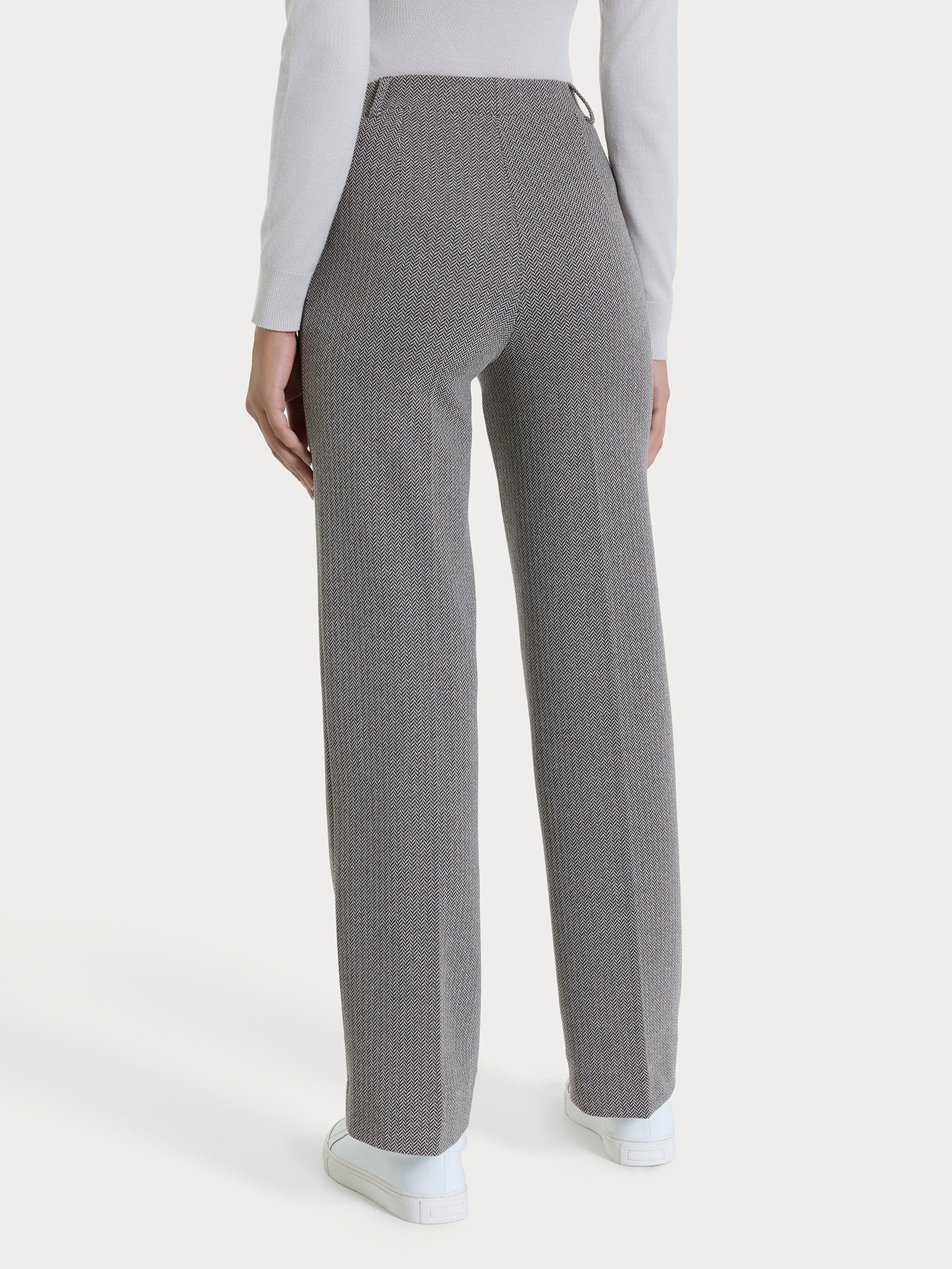 Pantalone ampio con fantasia a spina di pesce in Eco Jacquard Marroni Donna - Ragno
