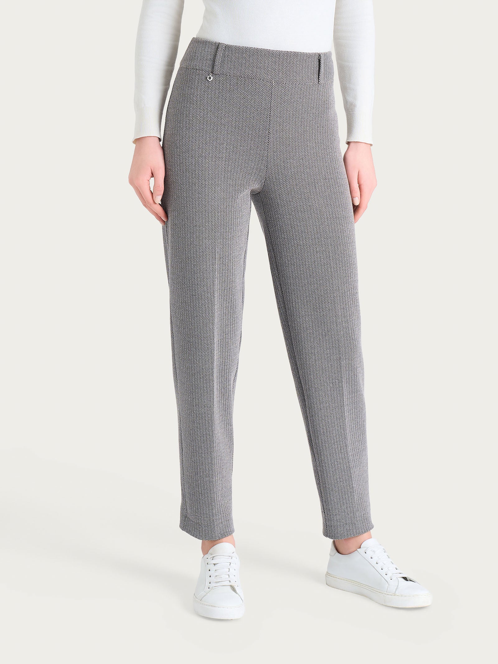 Pantalone a carota con fantasia a spina di pesce in Eco Jacquard Marroni Donna - Ragno