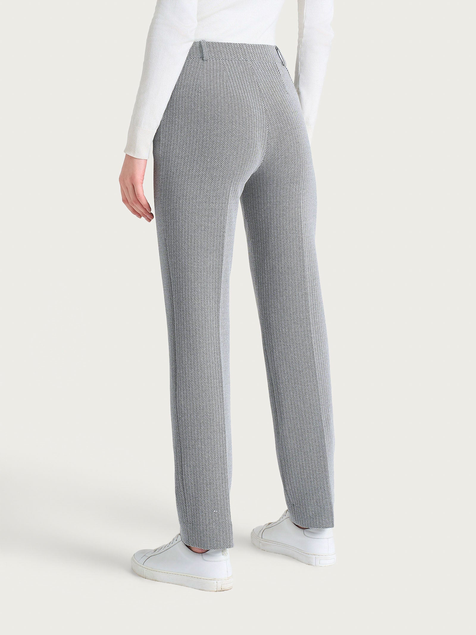 Pantalone dritto con tasche e fantasia a spina di pesce in Eco Jacquard  Neri Donna - Ragno