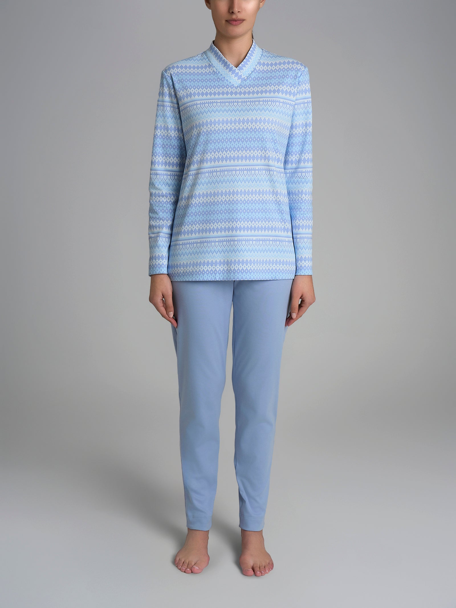 Pigiama con scollo a V in Interlock di cotone  Azzurri Donna - Ragno