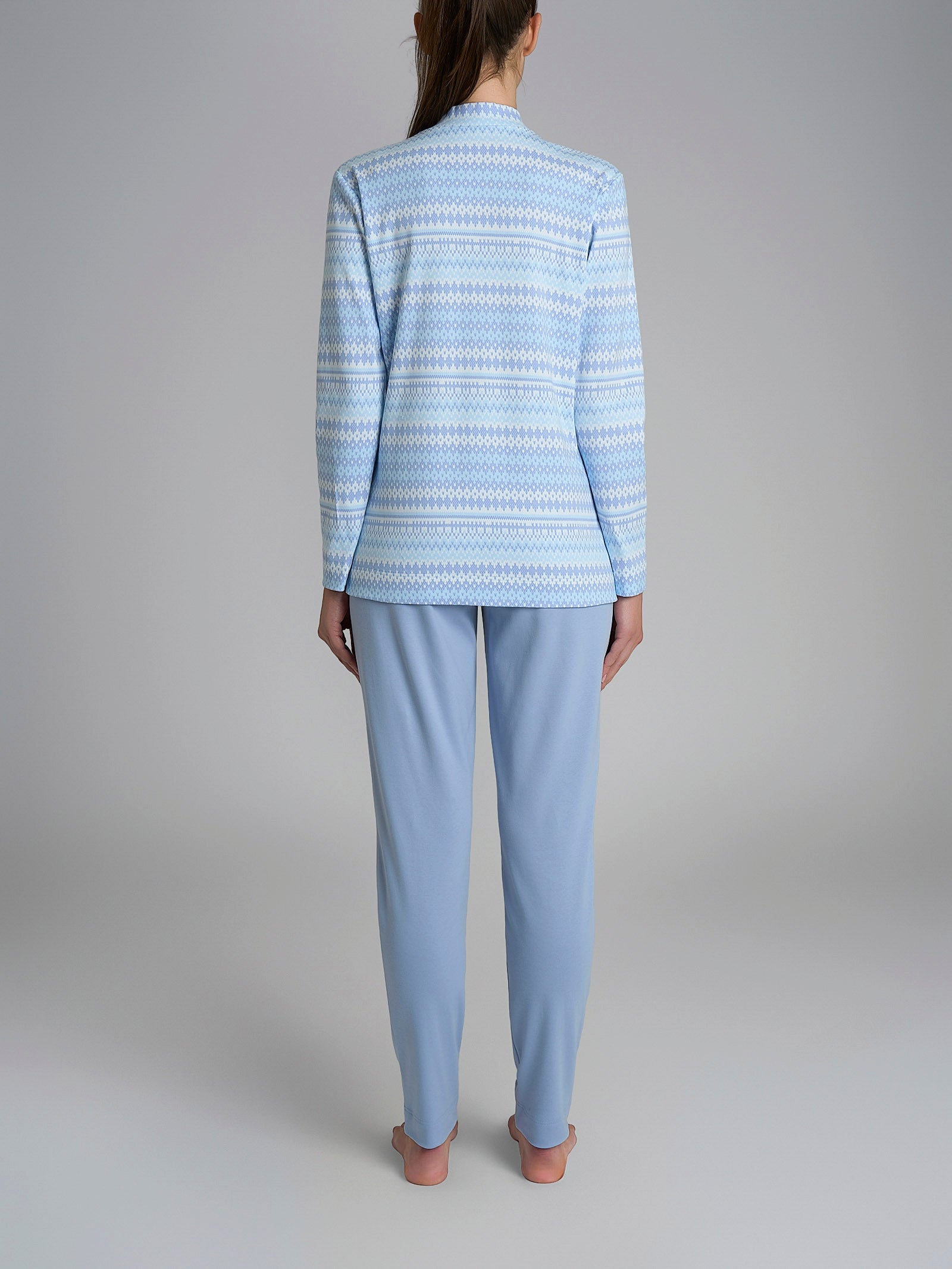 Pigiama con scollo a V in Interlock di cotone  Azzurri Donna - Ragno