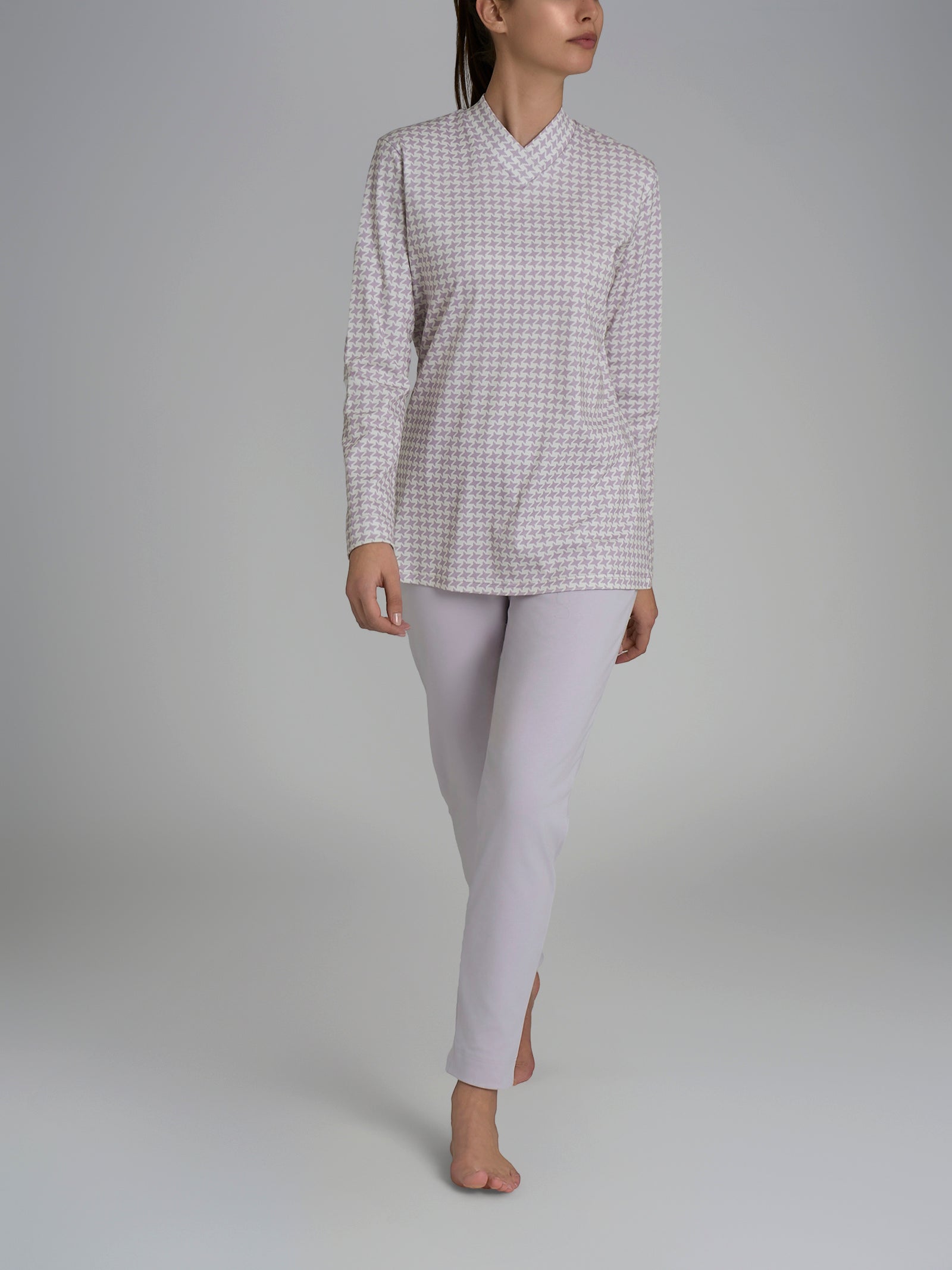 Pigiama con scollo a V in Interlock di cotone  Viola Donna - Ragno