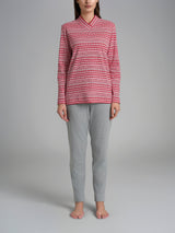 Pigiama nordico con scollo a V in interlock di cotone Rossi Donna - Ragno