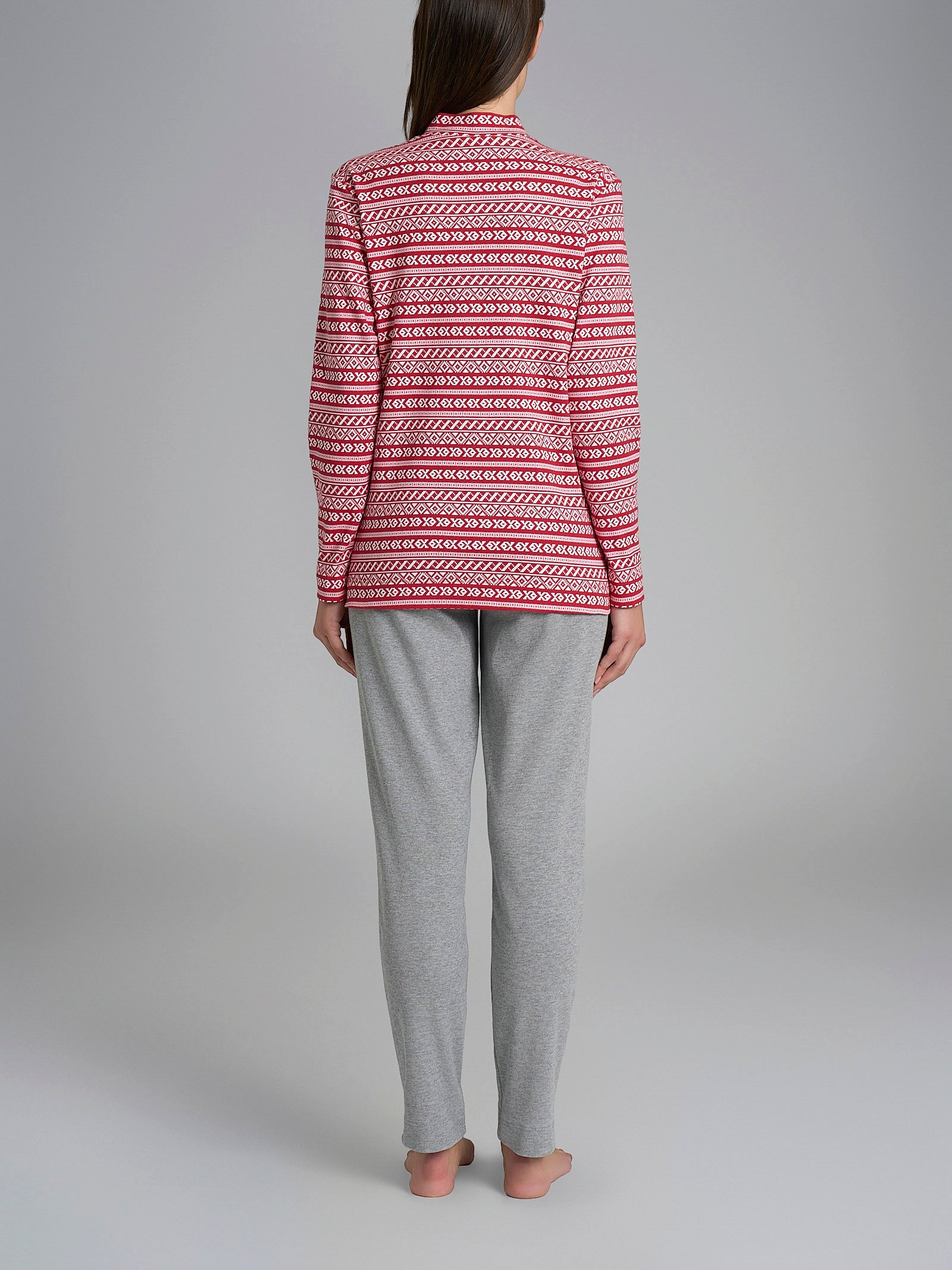 Pigiama nordico con scollo a V in interlock di cotone Rossi Donna - Ragno