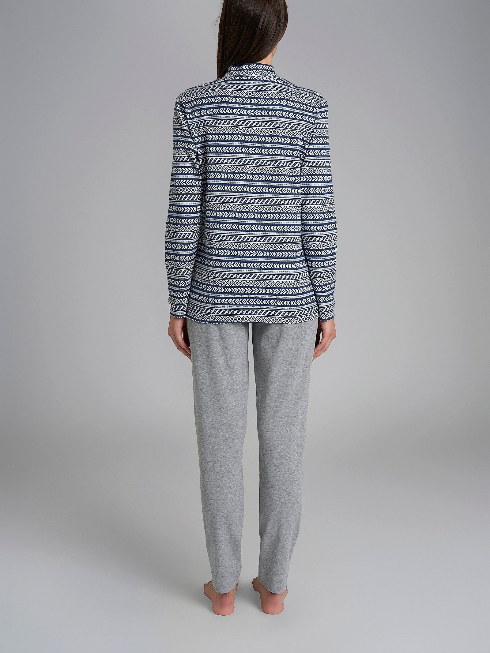 Pigiama nordico con scollo a V in interlock di cotone Blu Donna - Ragno