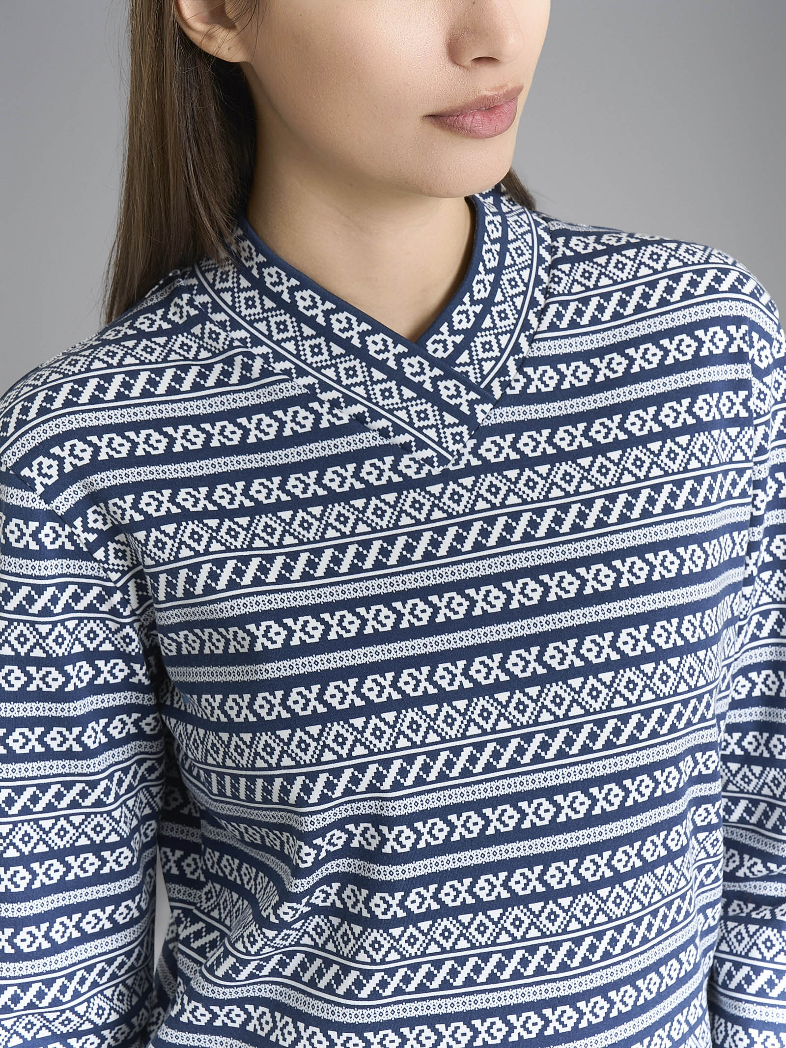 Pigiama nordico con scollo a V in interlock di cotone Blu Donna - Ragno