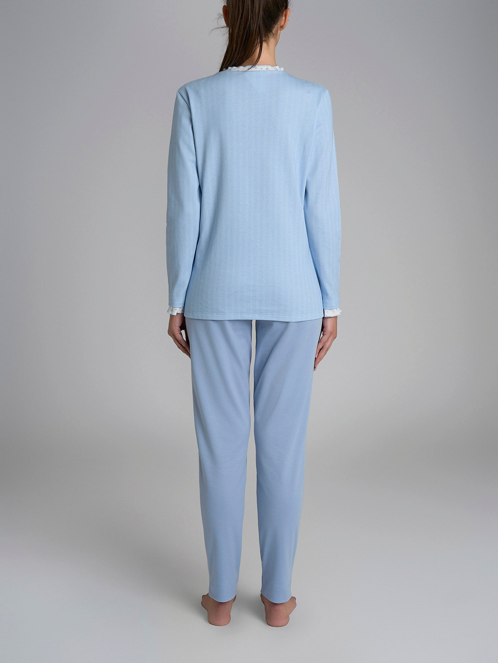 Pigiama con rouches a serafino in Interlock di cotone Azzurri Donna - Ragno