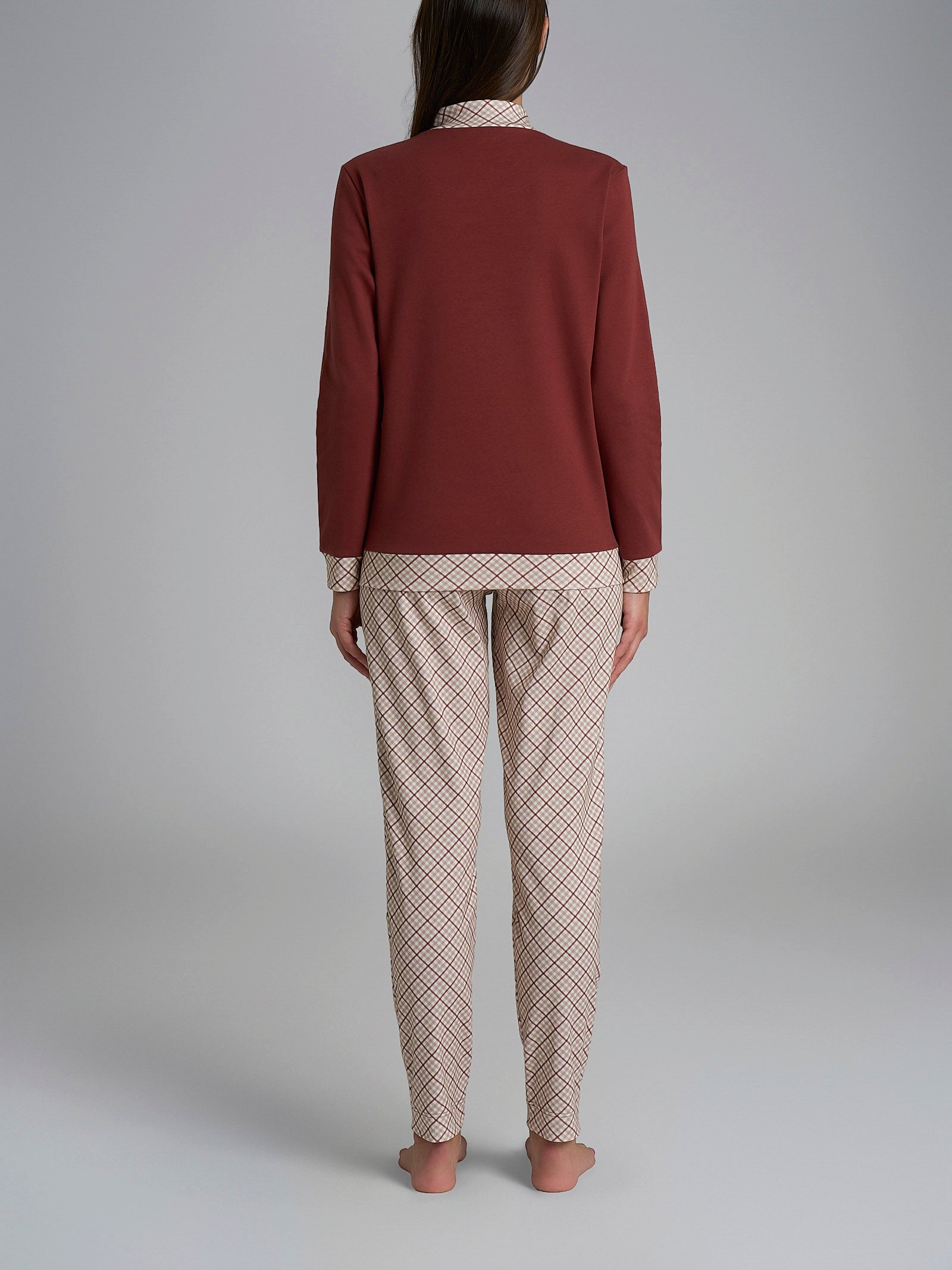Pigiama lupetto con fantasia tartan in Interlock di cotone Rossi Donna - Ragno
