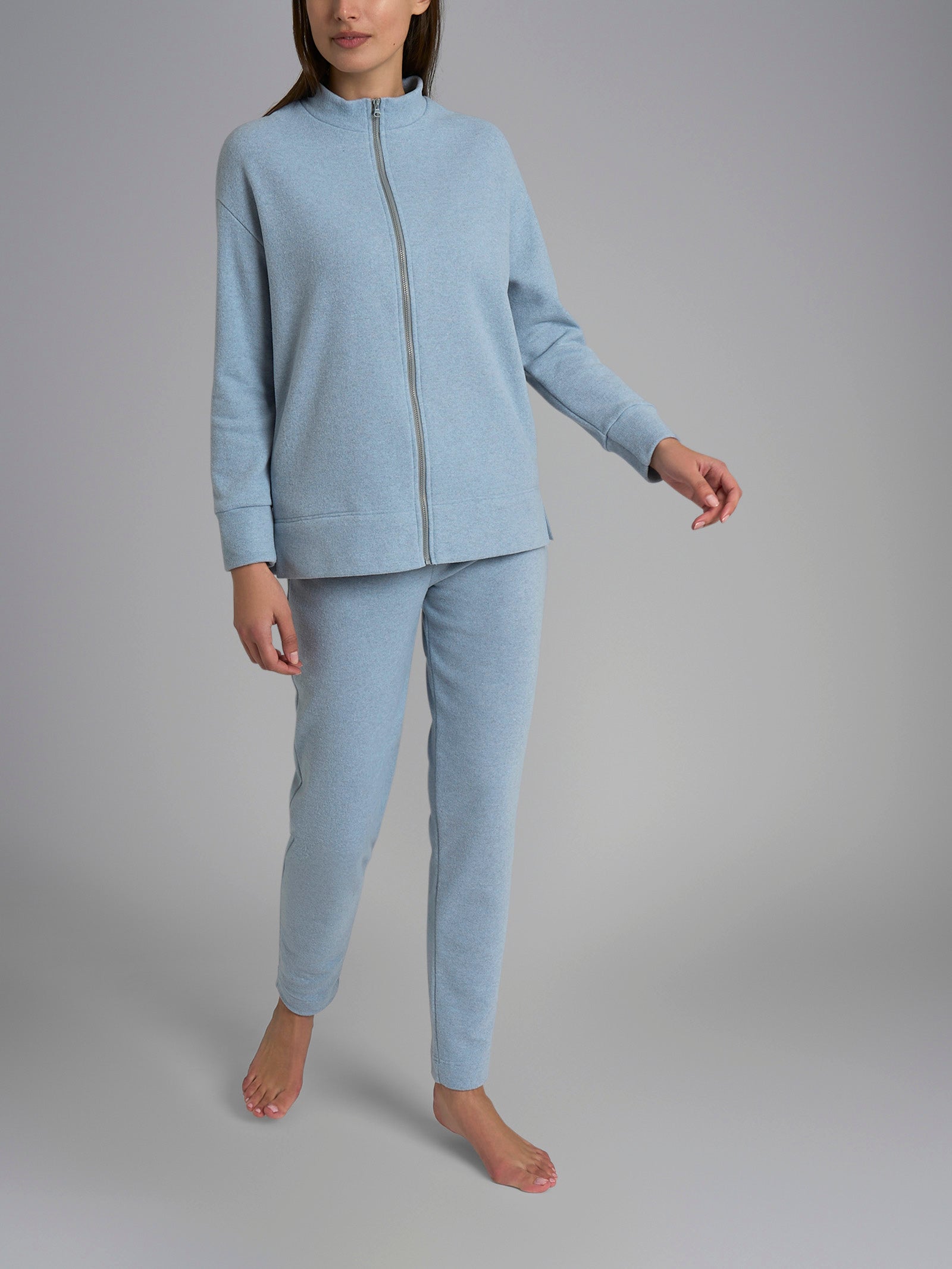 Pigiama con zip in tinta unita in Cotton Eco Pile Bianchi Donna - Ragno