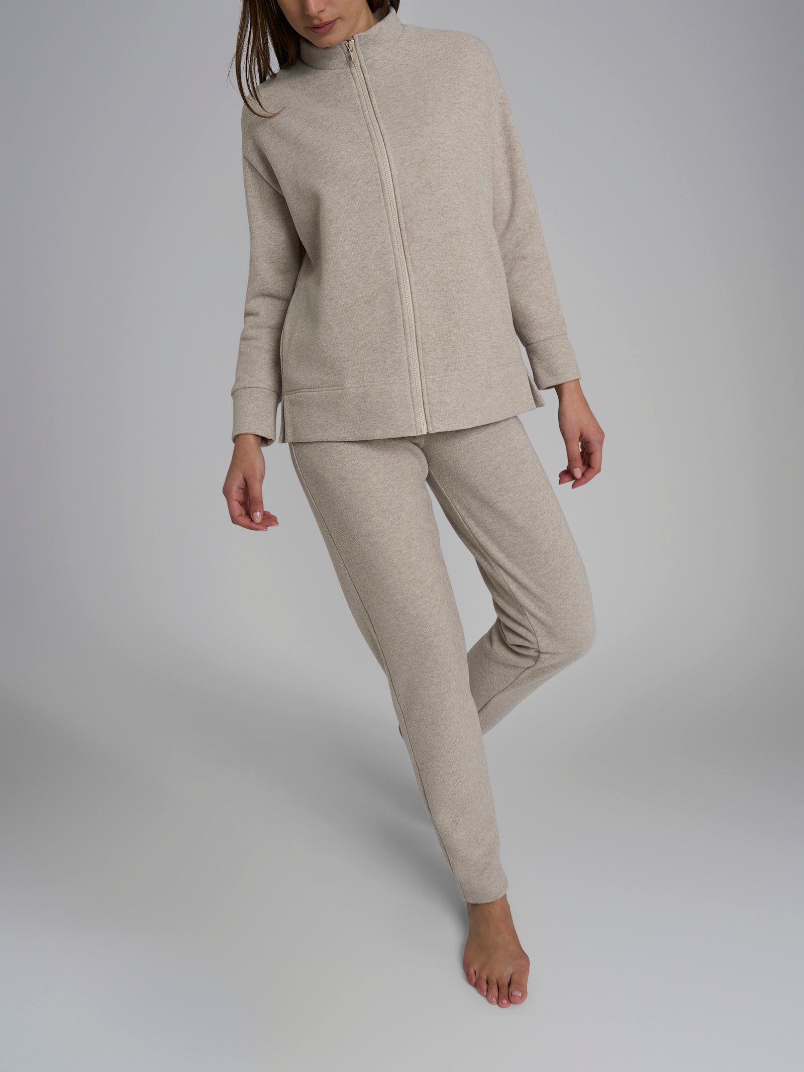Pigiama con zip in tinta unita in Cotton Eco Pile Rossi Donna - Ragno