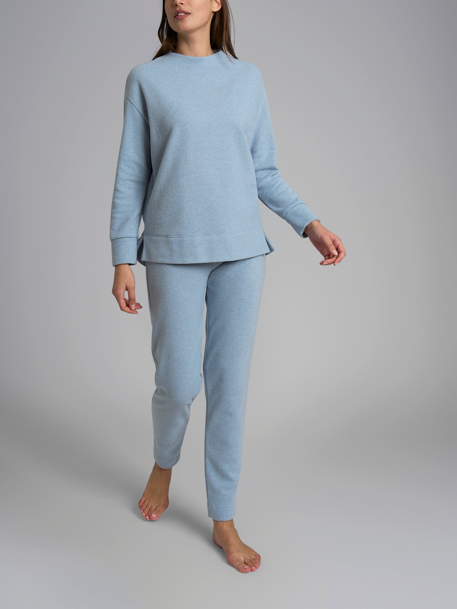 Pigiama con collo a vulcano in tinta unita in Cotton Eco Pile Bianchi Donna - Ragno