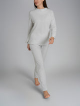 Pigiama con collo a vulcano in tinta unita in Cotton Eco Pile Neri Donna - Ragno