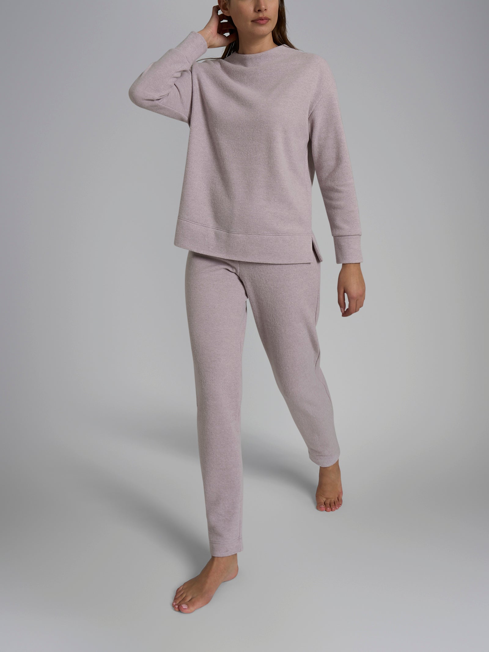 Pigiama con collo a vulcano in tinta unita in Cotton Eco Pile Viola Donna - Ragno