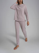 Pigiama con collo a vulcano in tinta unita in Cotton Eco Pile Viola Donna - Ragno