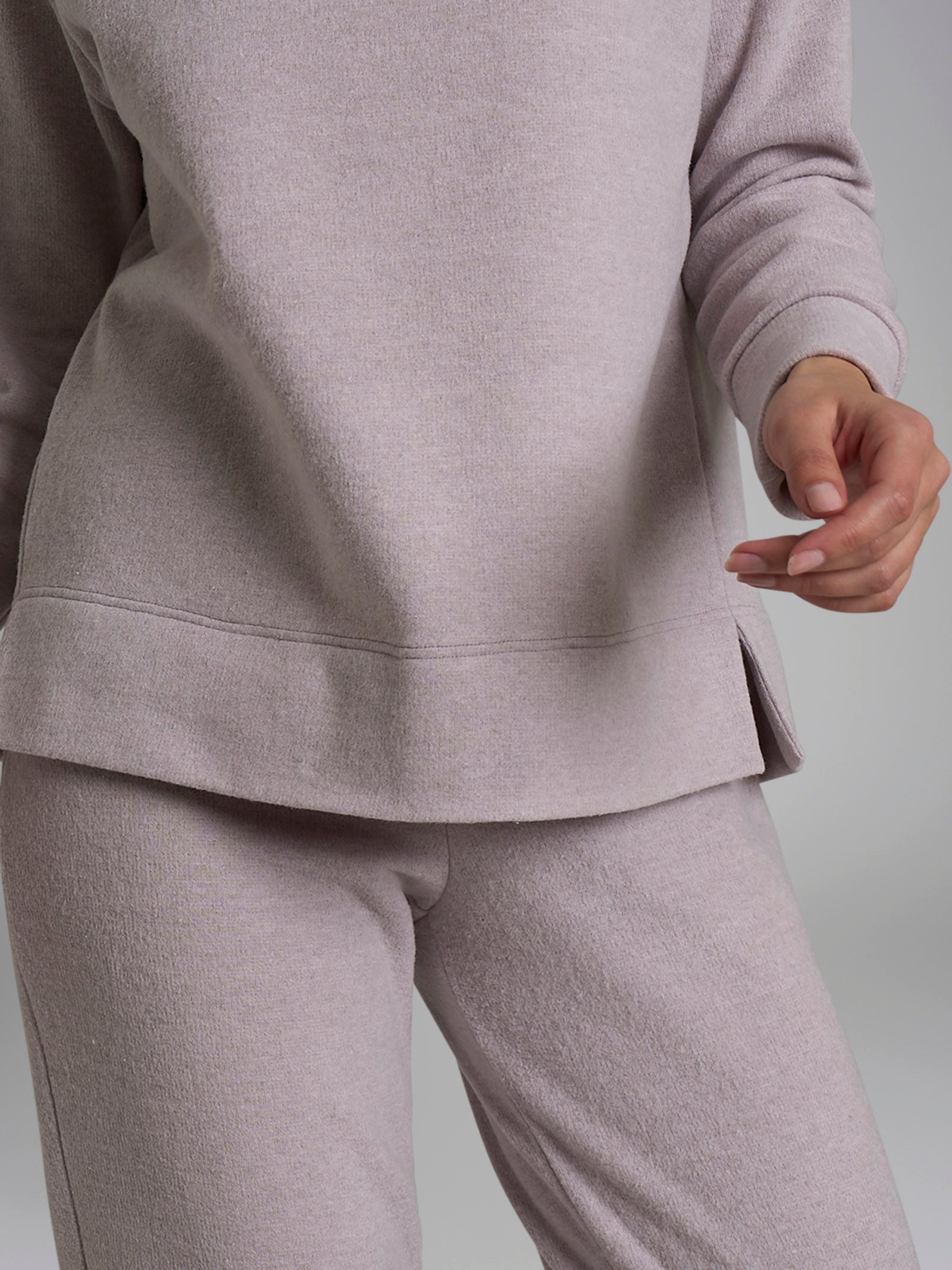 Pigiama con collo a vulcano in tinta unita in Cotton Eco Pile Viola Donna - Ragno