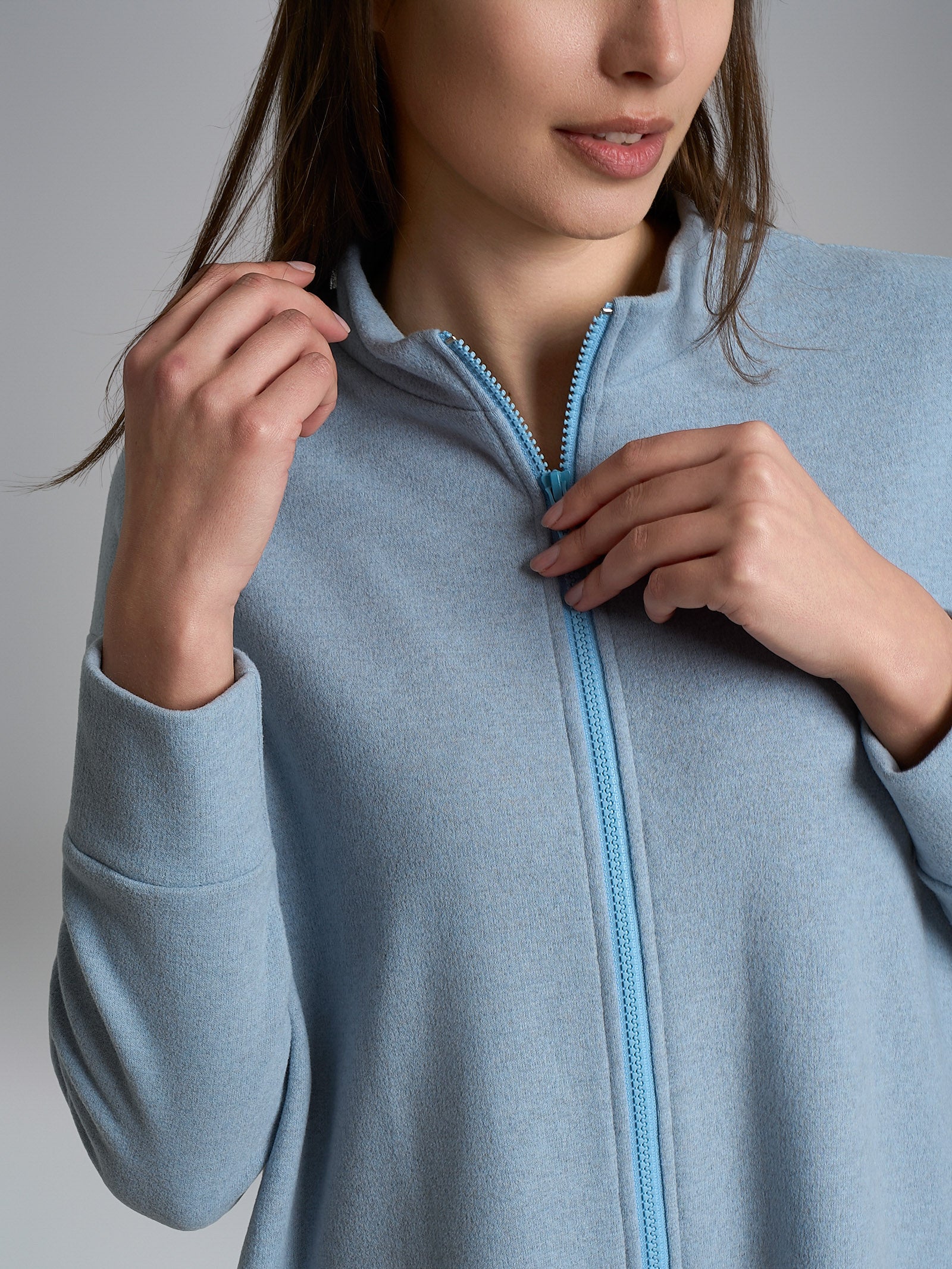 Vestaglia con zip in tinta unita in Cotton Eco Pile Bianchi Donna - Ragno