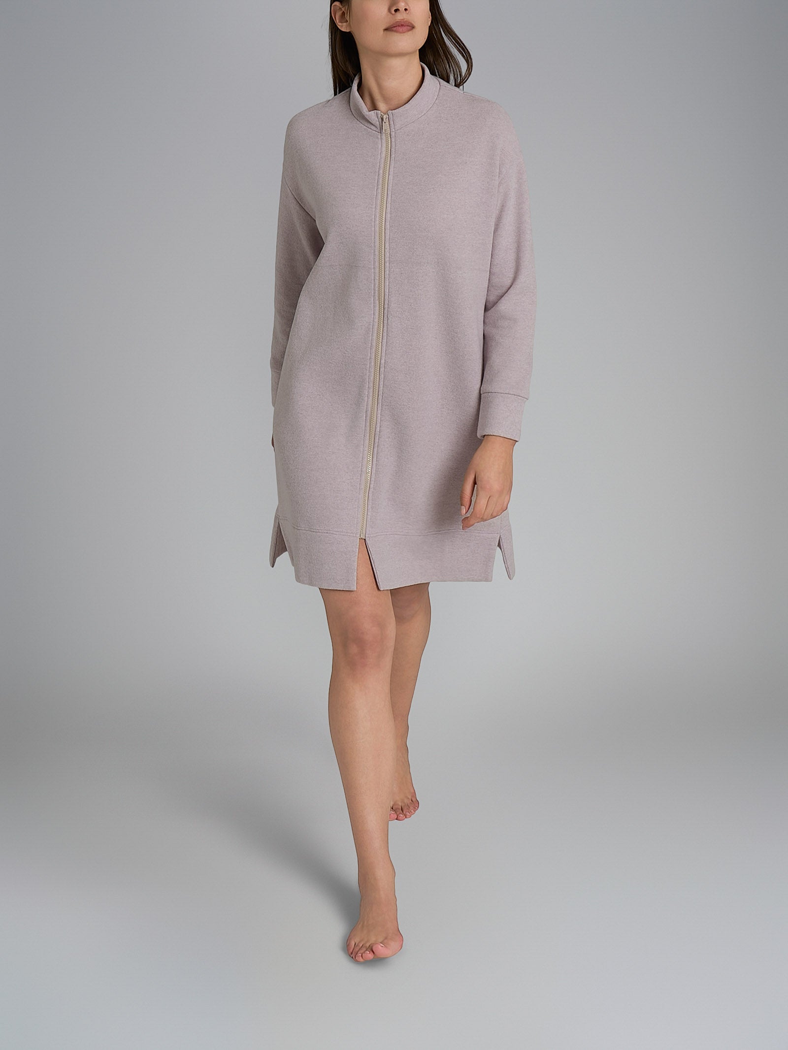 Vestaglia con zip in tinta unita in Cotton Eco Pile Viola Donna - Ragno