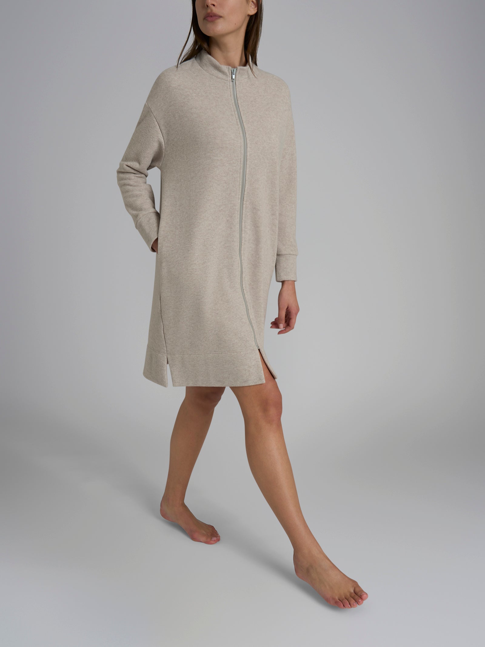 Vestaglia con zip in tinta unita in Cotton Eco Pile Rossi Donna - Ragno
