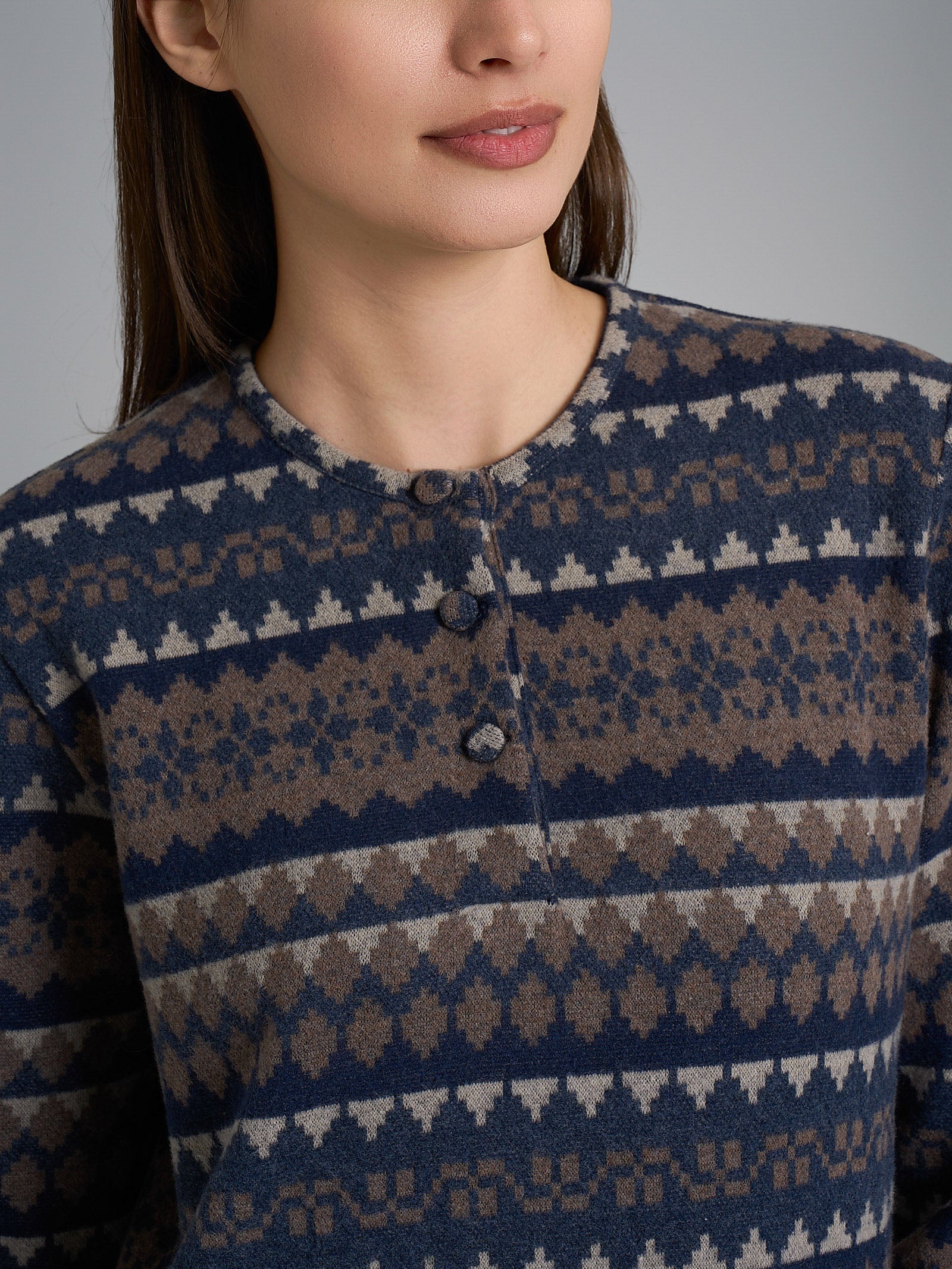 Pigiama serafino con fantasia in Cotton Eco Pile Blu Donna - Ragno