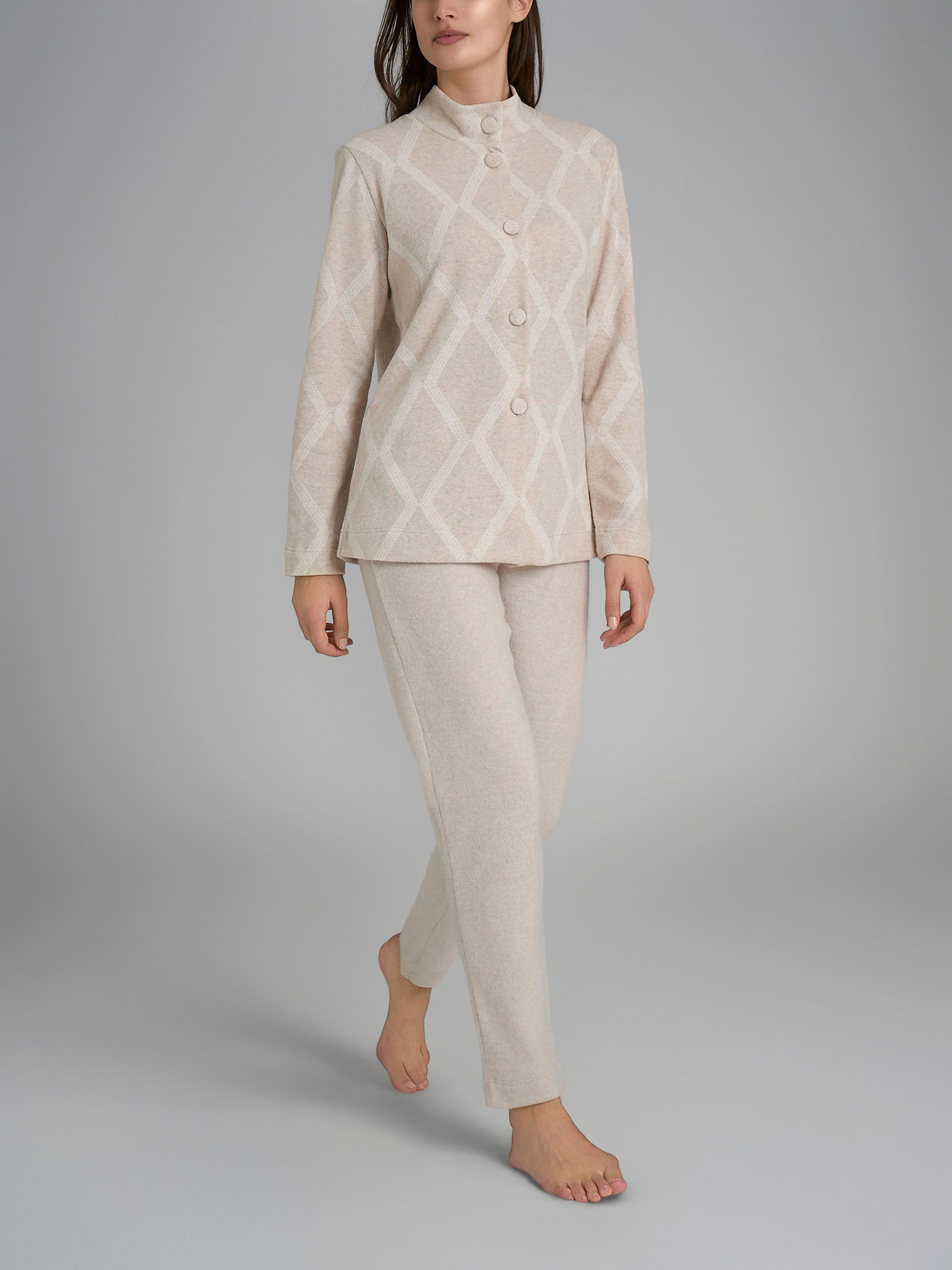 Pigiama aperto con fantasia in Cotton Eco Pile Grigi Donna - Ragno