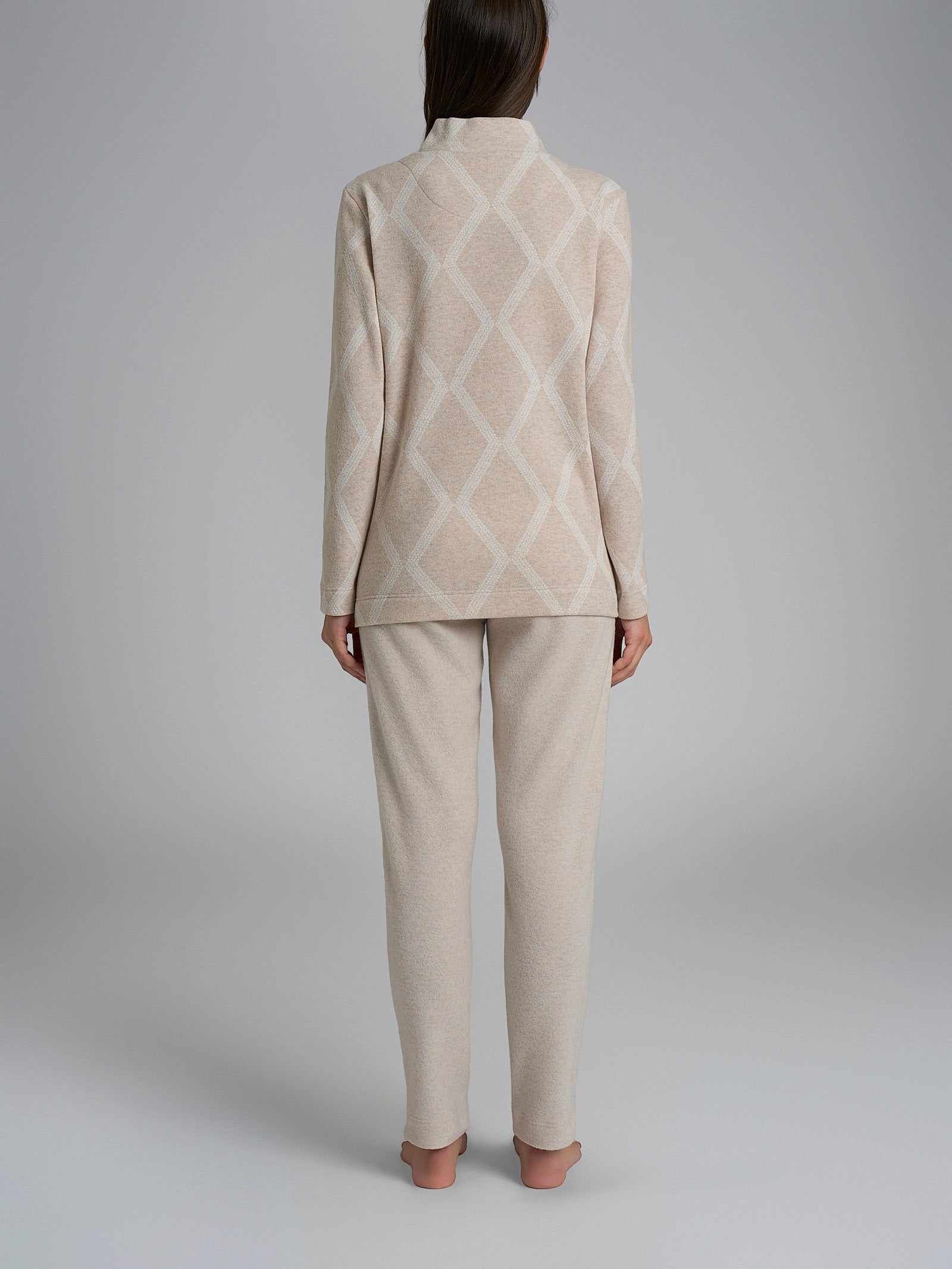 Pigiama aperto con fantasia in Cotton Eco Pile Grigi Donna - Ragno