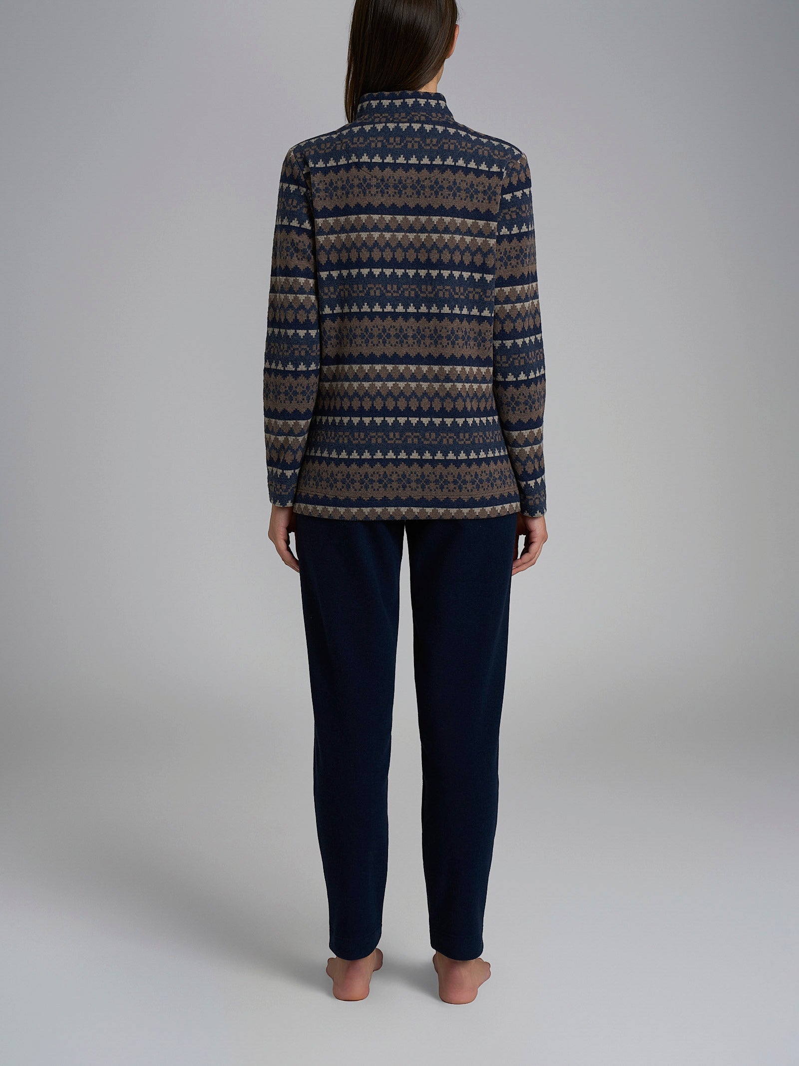 Pigiama aperto con fantasia in Cotton Eco Pile Blu Donna - Ragno