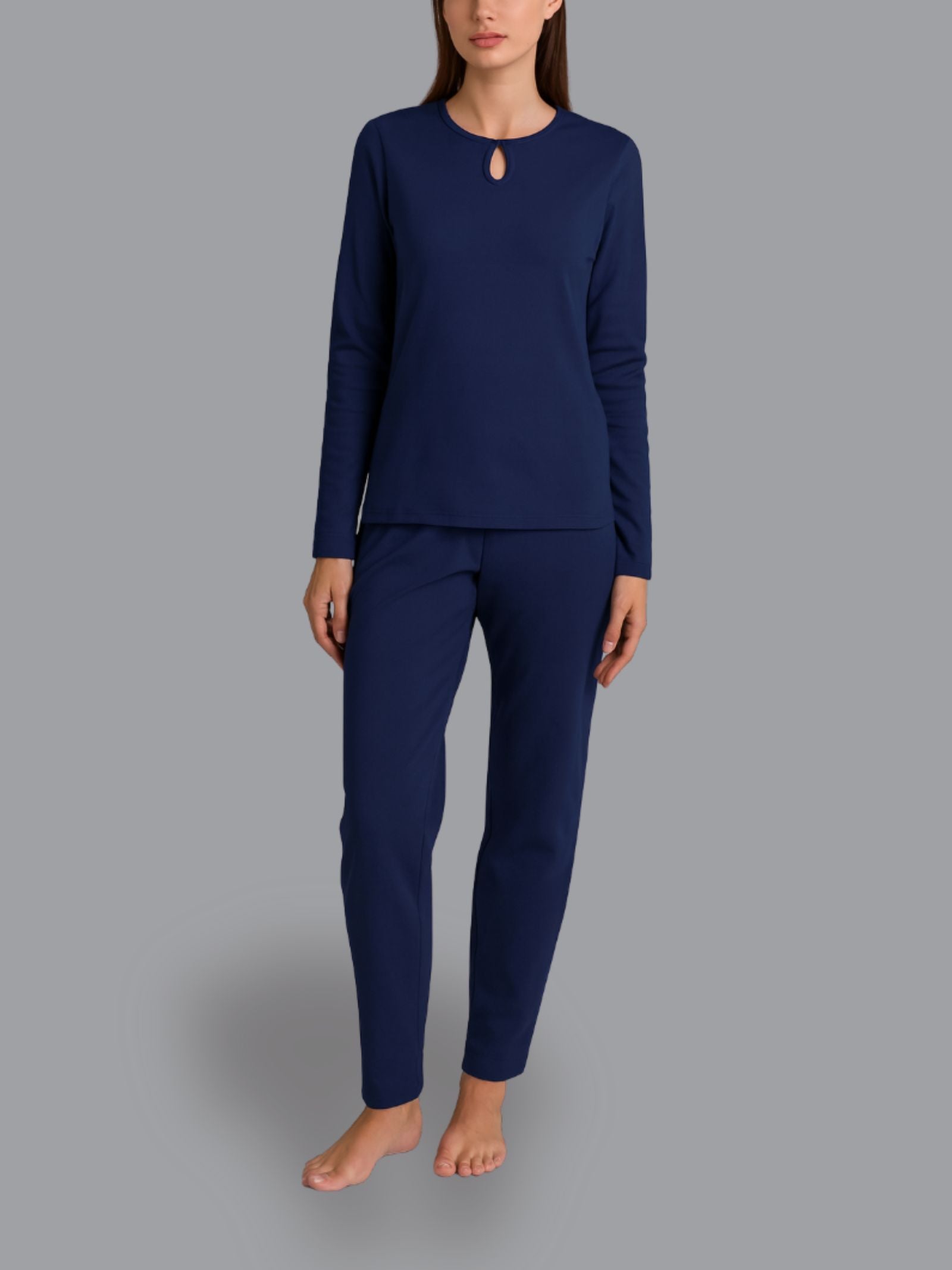 Pigiama con scollo a goccia in Thermo Cotton Blu Donna - Ragno