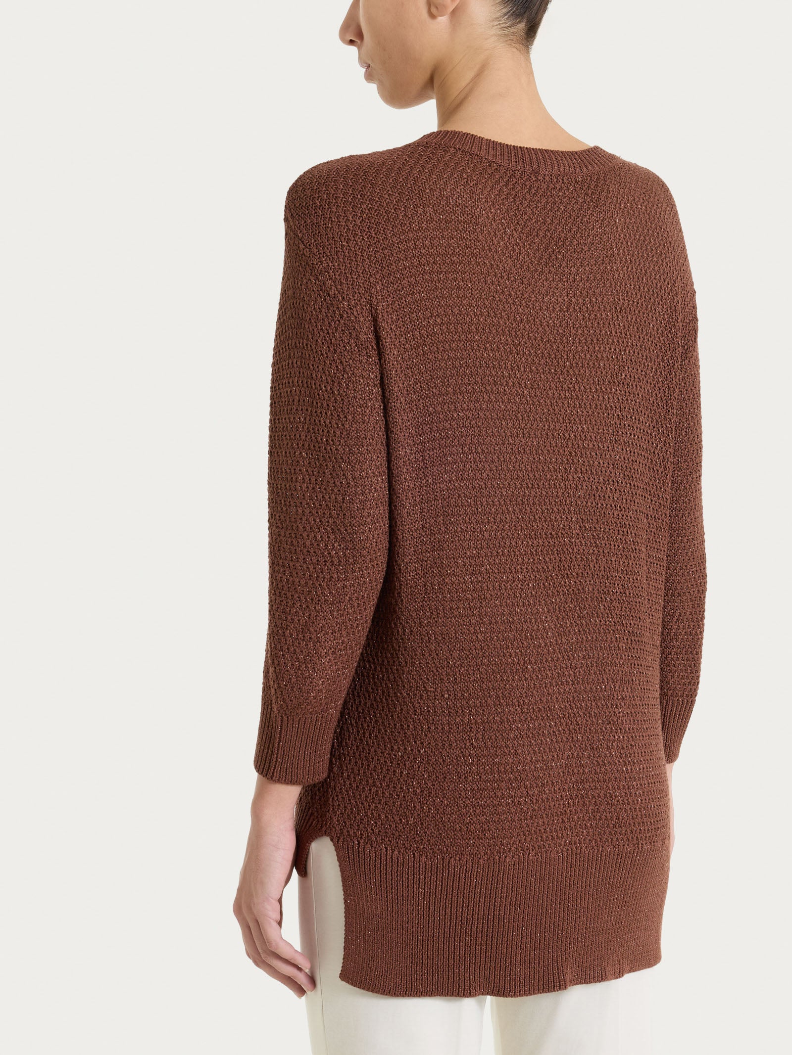 Maglia con scollo a V in Lurex Rice Stitch Marroni Donna - Ragno