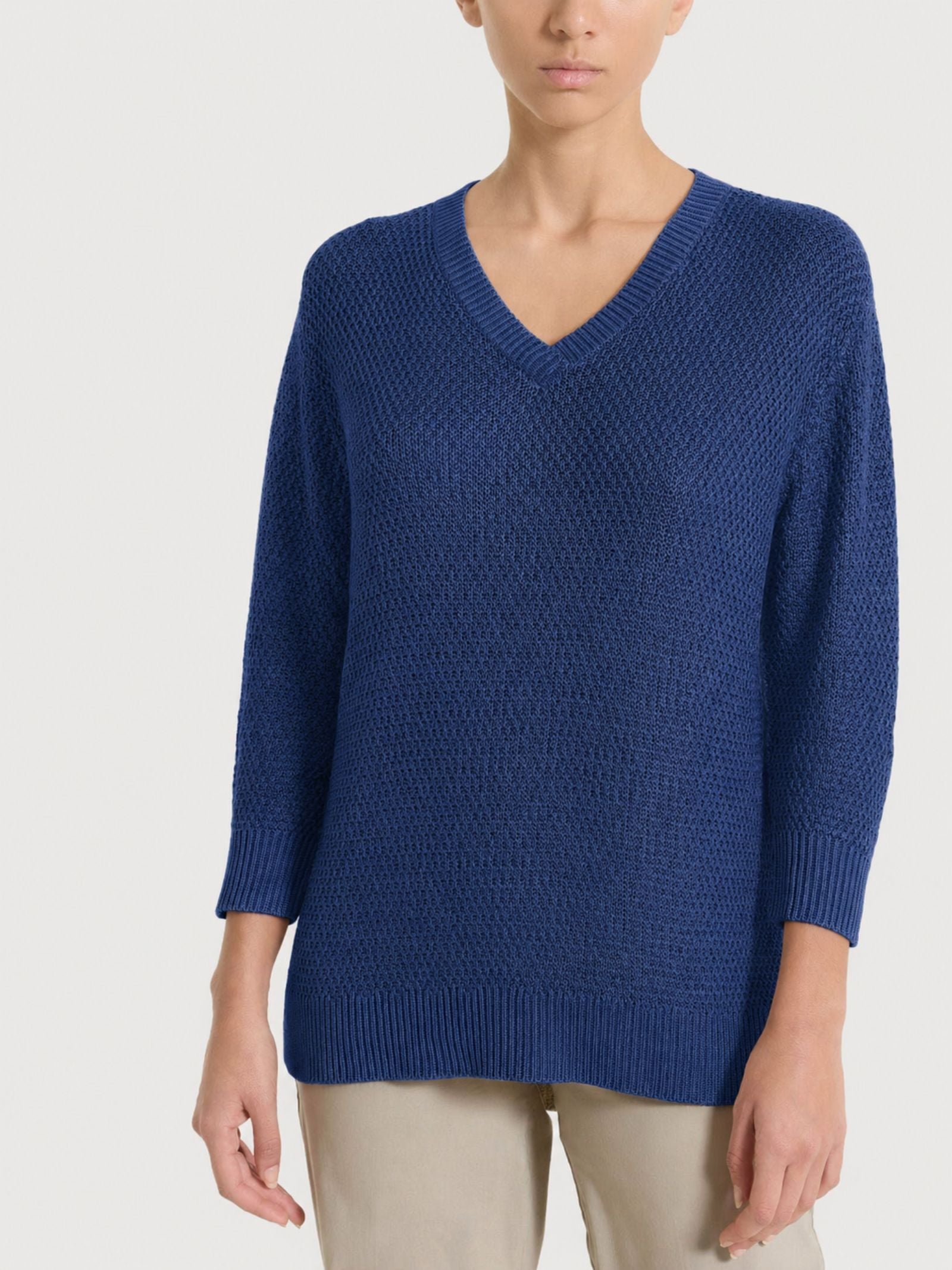 Maglia con scollo a V in Lurex Rice Stitch Blu Donna - Ragno