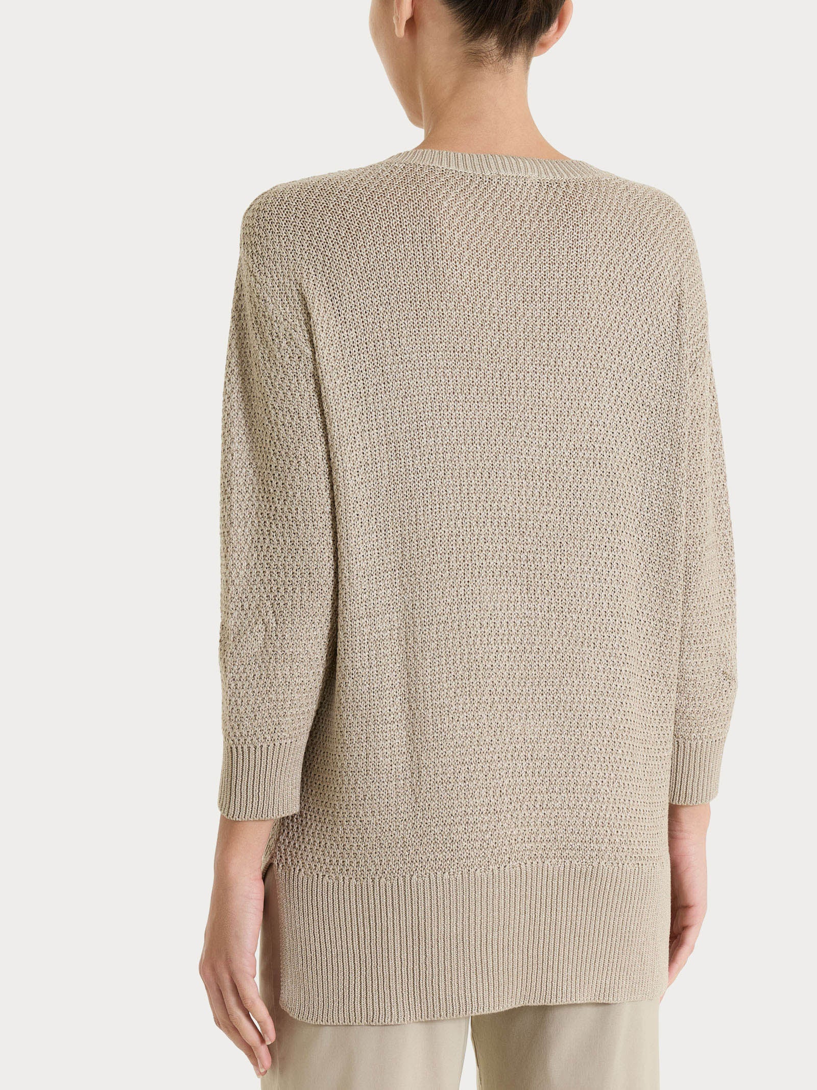 Maglia con scollo a V in Lurex Rice Stitch Marroni Donna - Ragno