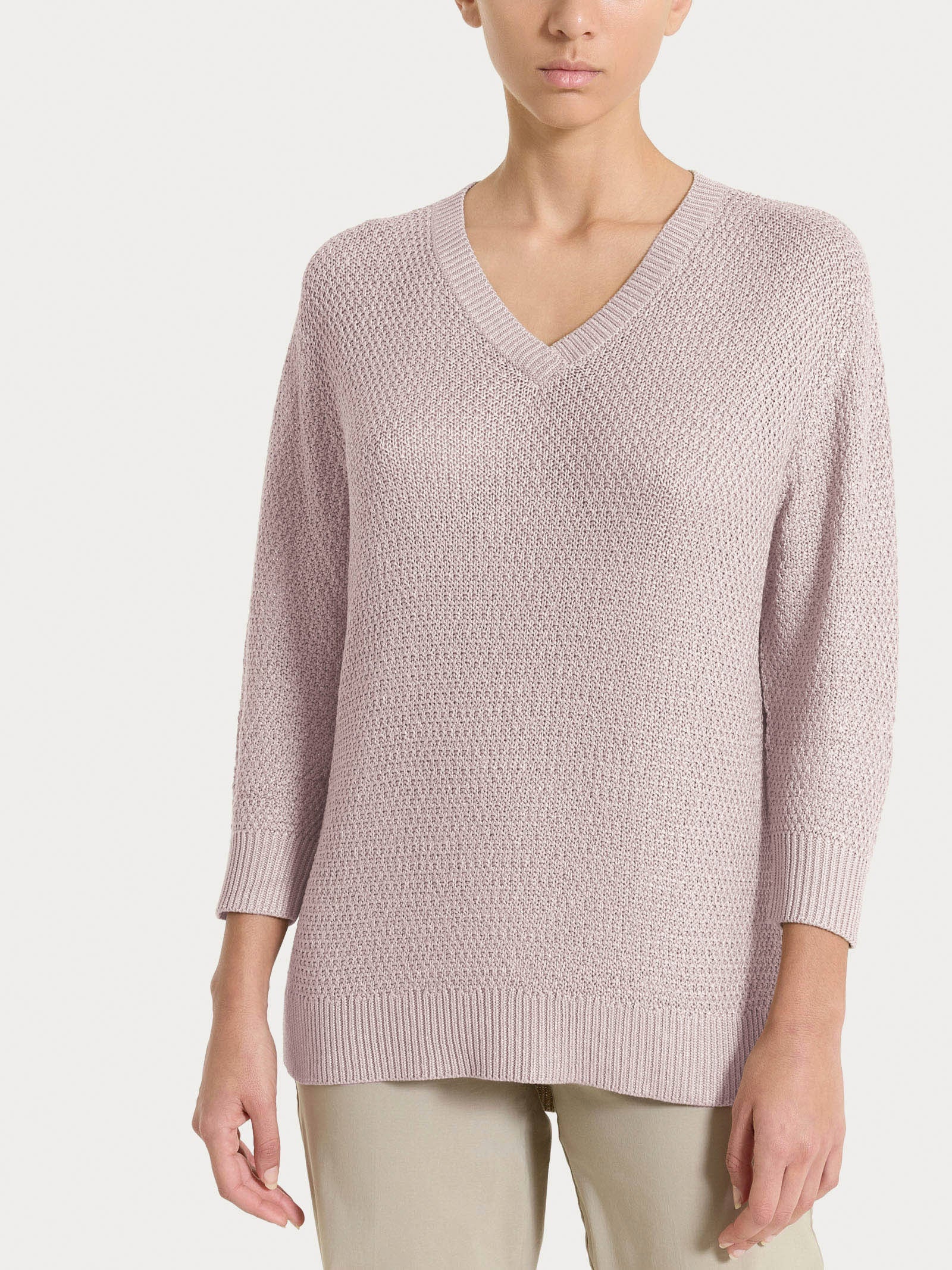 Lurex-Reisstich-V-Ausschnitt-Pullover Pink Women - Ragno