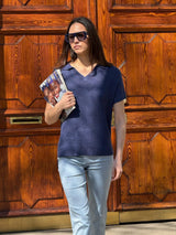 Polo in Lurex Rice Stitch Blu Donna - Ragno