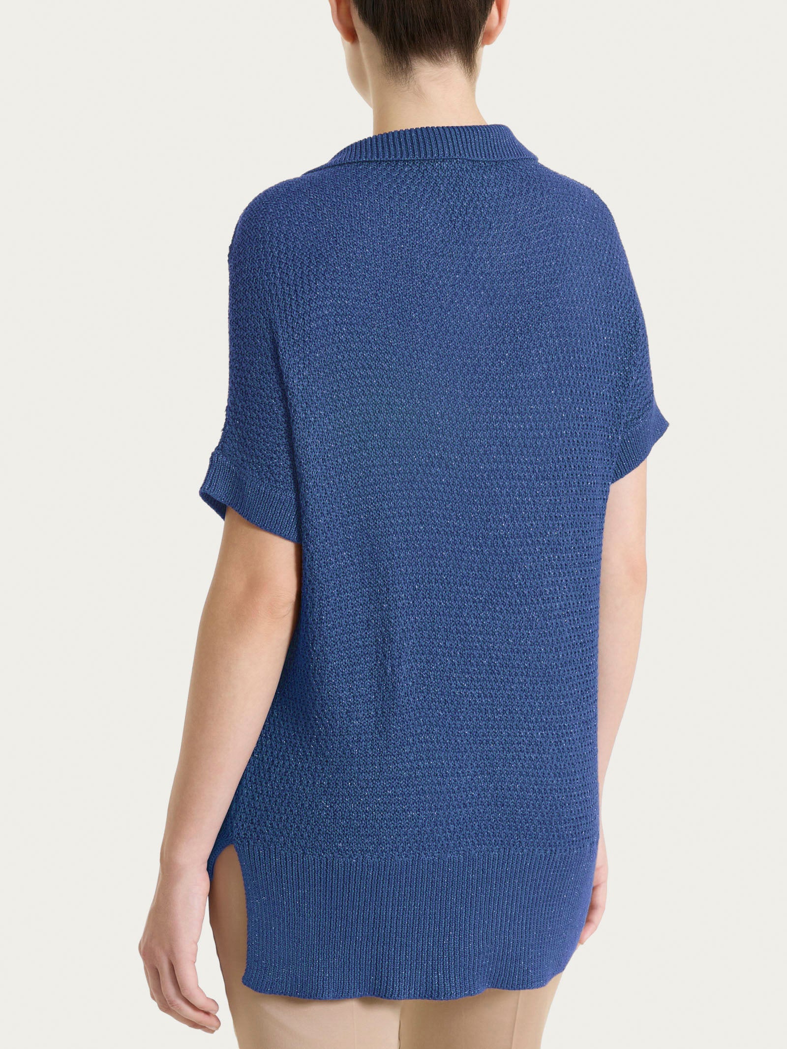 Polo in Lurex Rice Stitch Blu Donna - Ragno