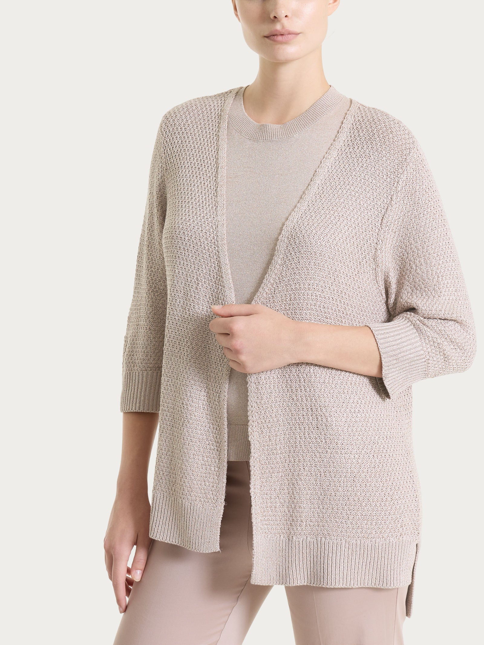 Cardigan aperto in Lurex Rice Stitch Marroni Donna - Ragno