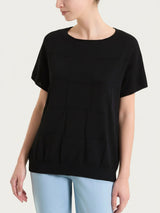 Maglia a manica corta con fantasia check in Puro Cotone Neri Donna - Ragno