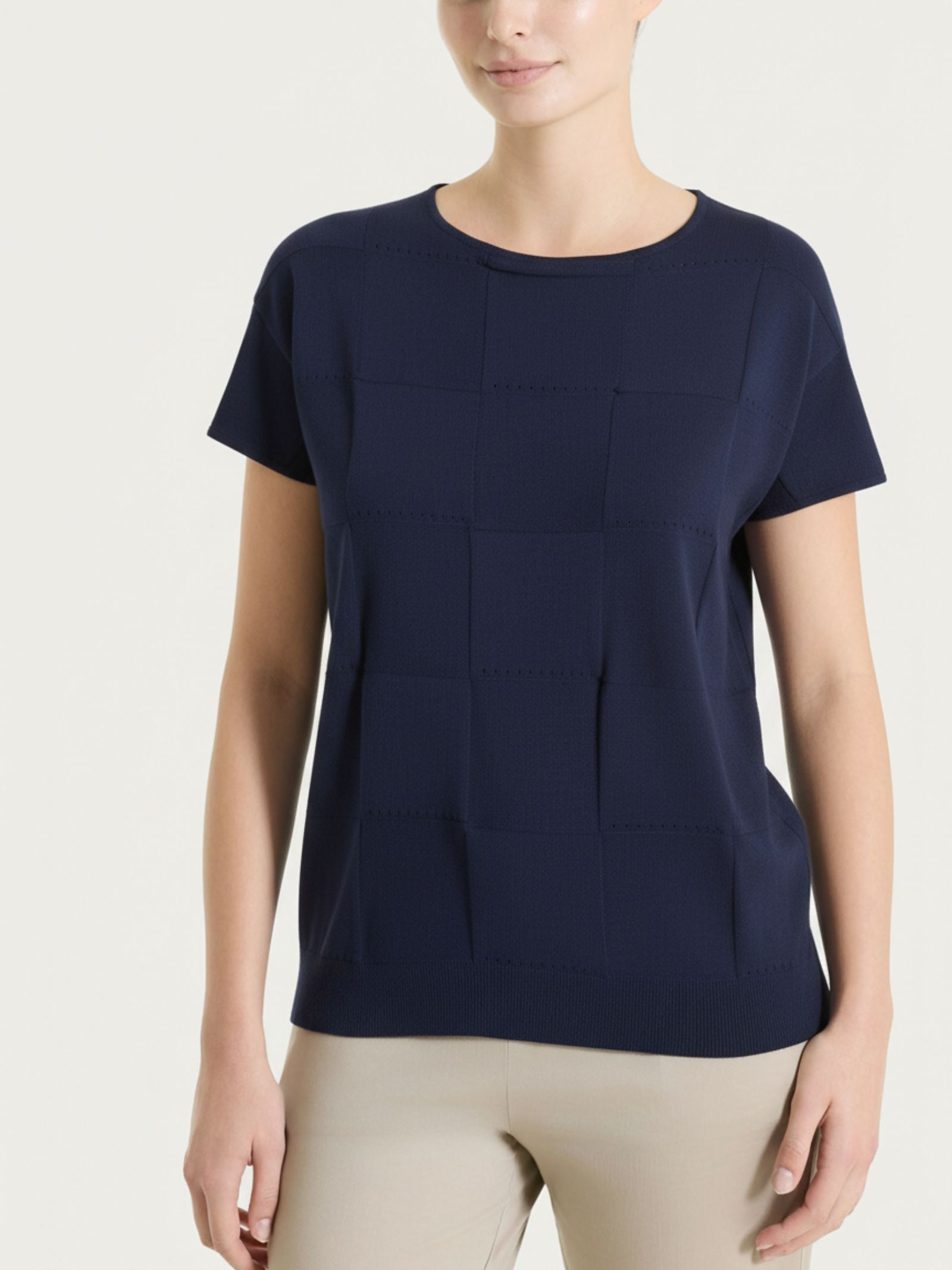 Maglia a manica corta con fantasia check in Puro Cotone Blu Donna - Ragno