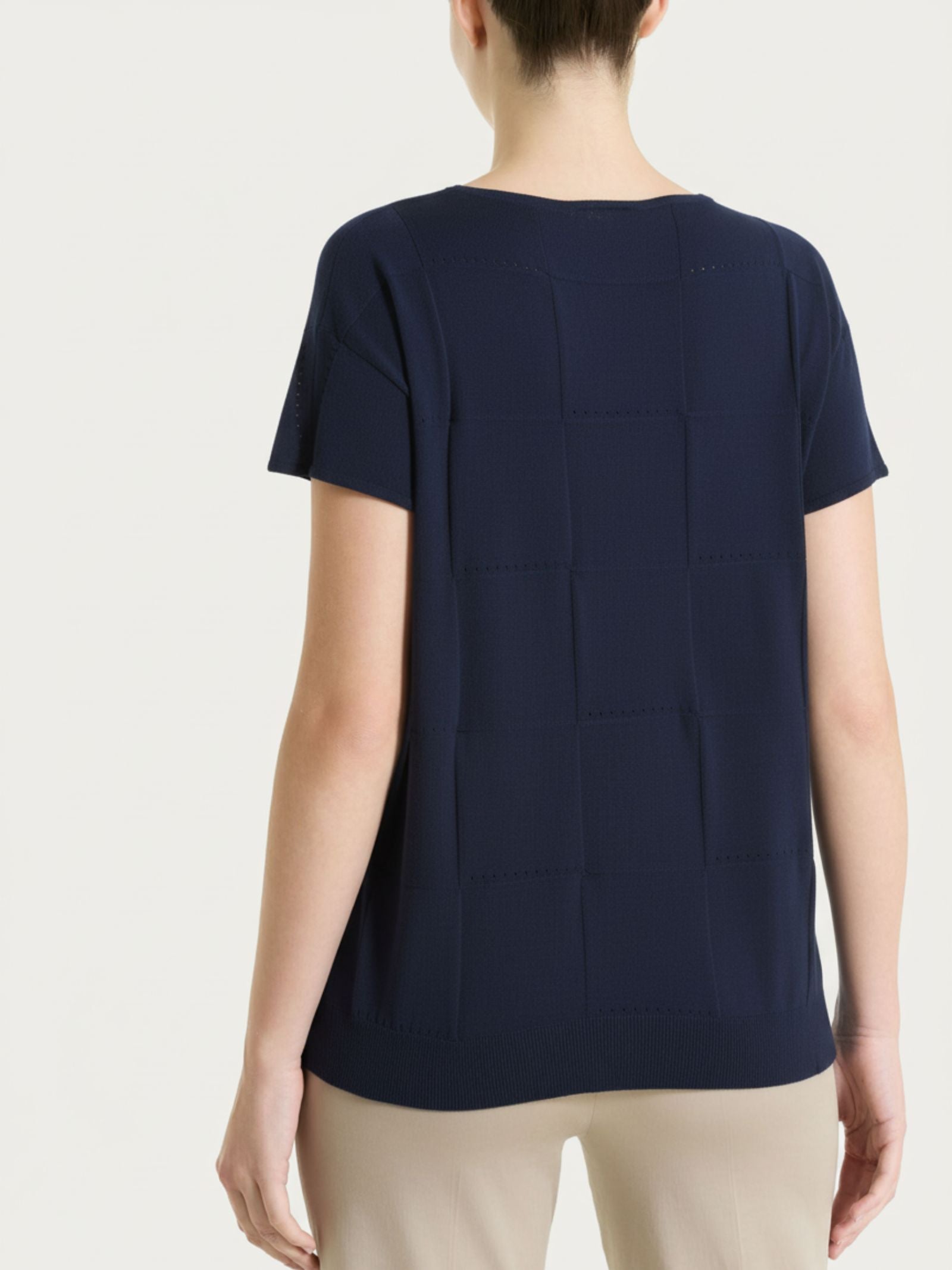 Maglia a manica corta con fantasia check in Puro Cotone Blu Donna - Ragno