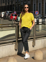 Maglia a manica corta con fantasia check in Puro Cotone Gialli Donna - Ragno