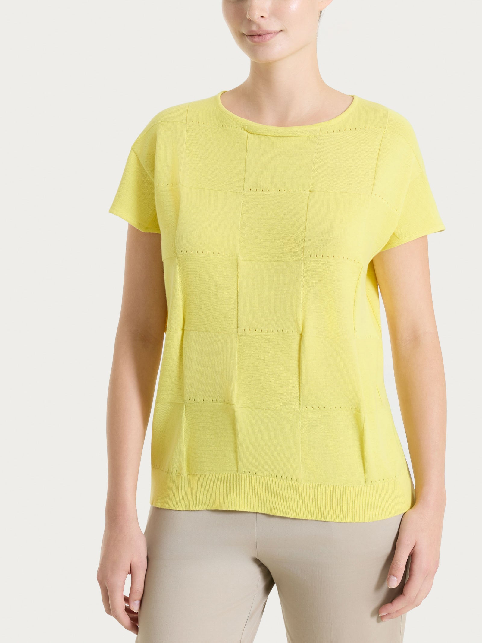 Maglia a manica corta con fantasia check in Puro Cotone Gialli Donna - Ragno
