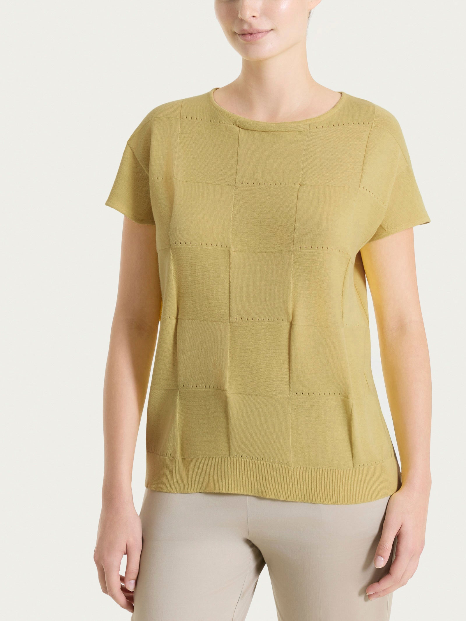 Maglia a manica corta con fantasia check in Puro Cotone Verdi Donna - Ragno