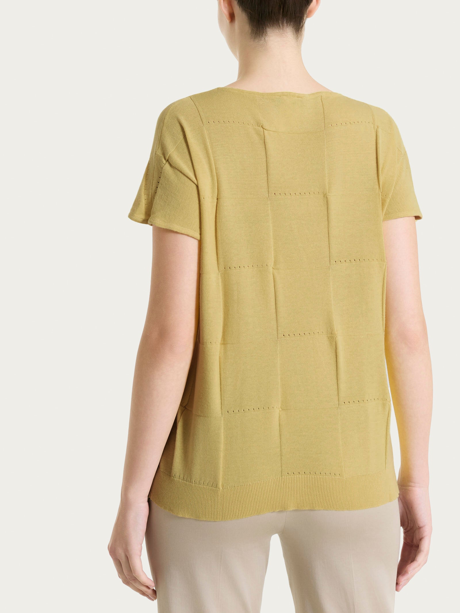 Maglia a manica corta con fantasia check in Puro Cotone Verdi Donna - Ragno