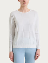 Maglia a manica lunga con fantasia check in Puro Cotone Bianchi Donna - Ragno