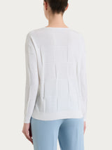 Maglia a manica lunga con fantasia check in Puro Cotone Bianchi Donna - Ragno