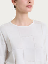 Maglia a manica lunga con fantasia check in Puro Cotone Bianchi Donna - Ragno
