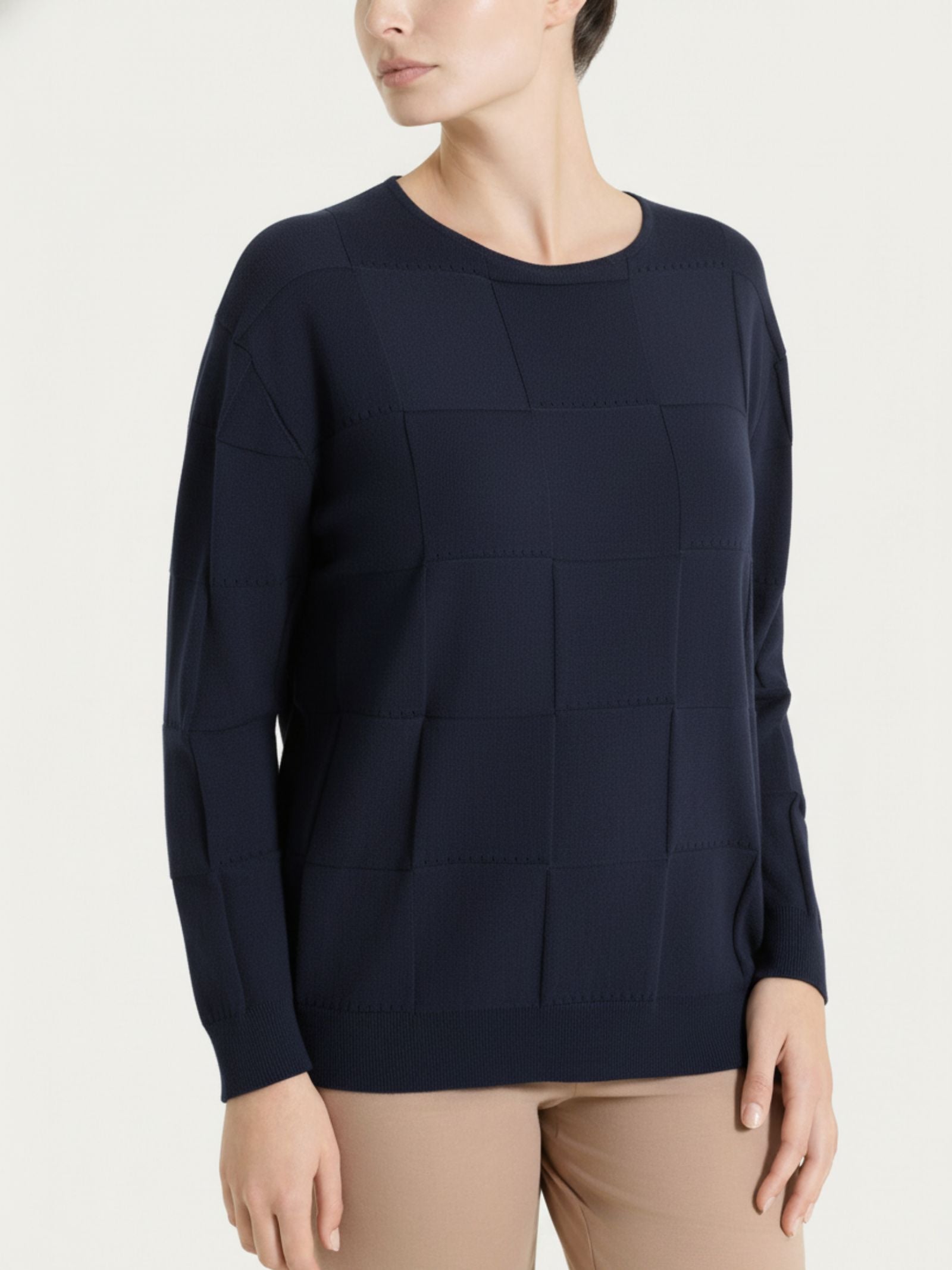 Maglia a manica lunga con fantasia check in Puro Cotone Blu Donna - Ragno