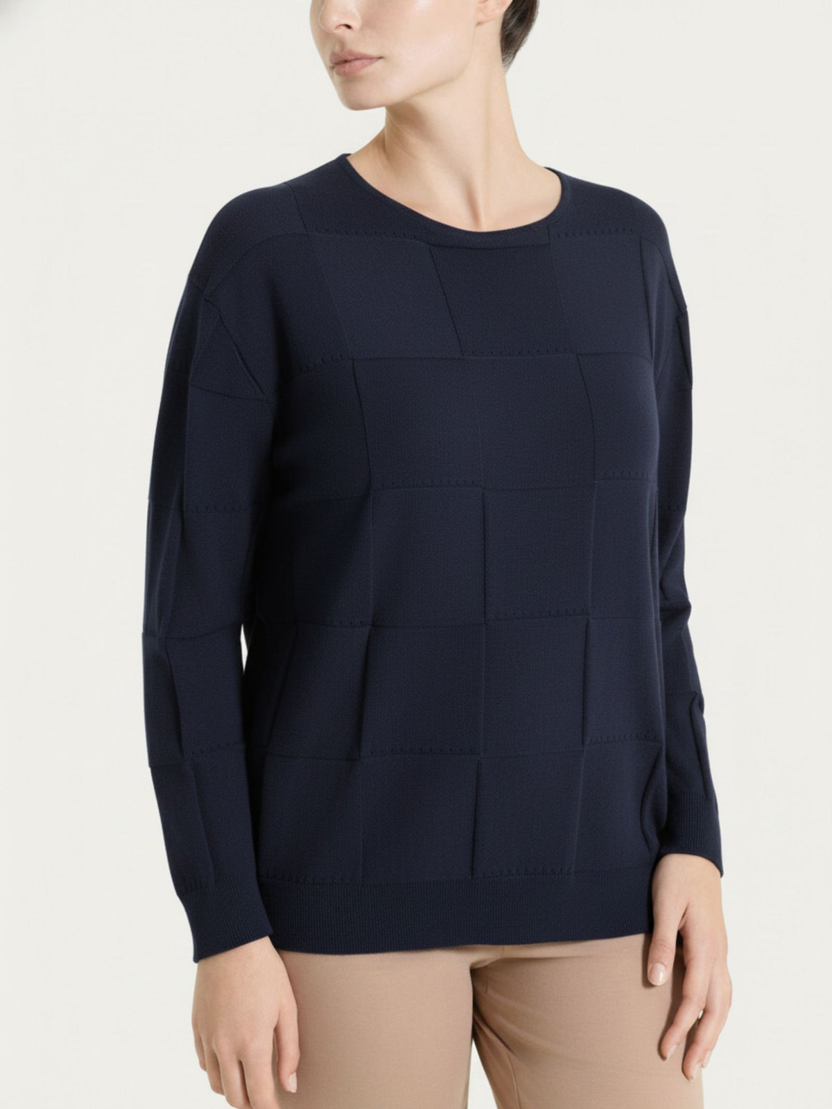 Maglia a manica lunga con fantasia check in Puro Cotone Blu Donna - Ragno