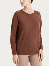 Maglia a manica lunga con fantasia check in Puro Cotone Marroni Donna - Ragno