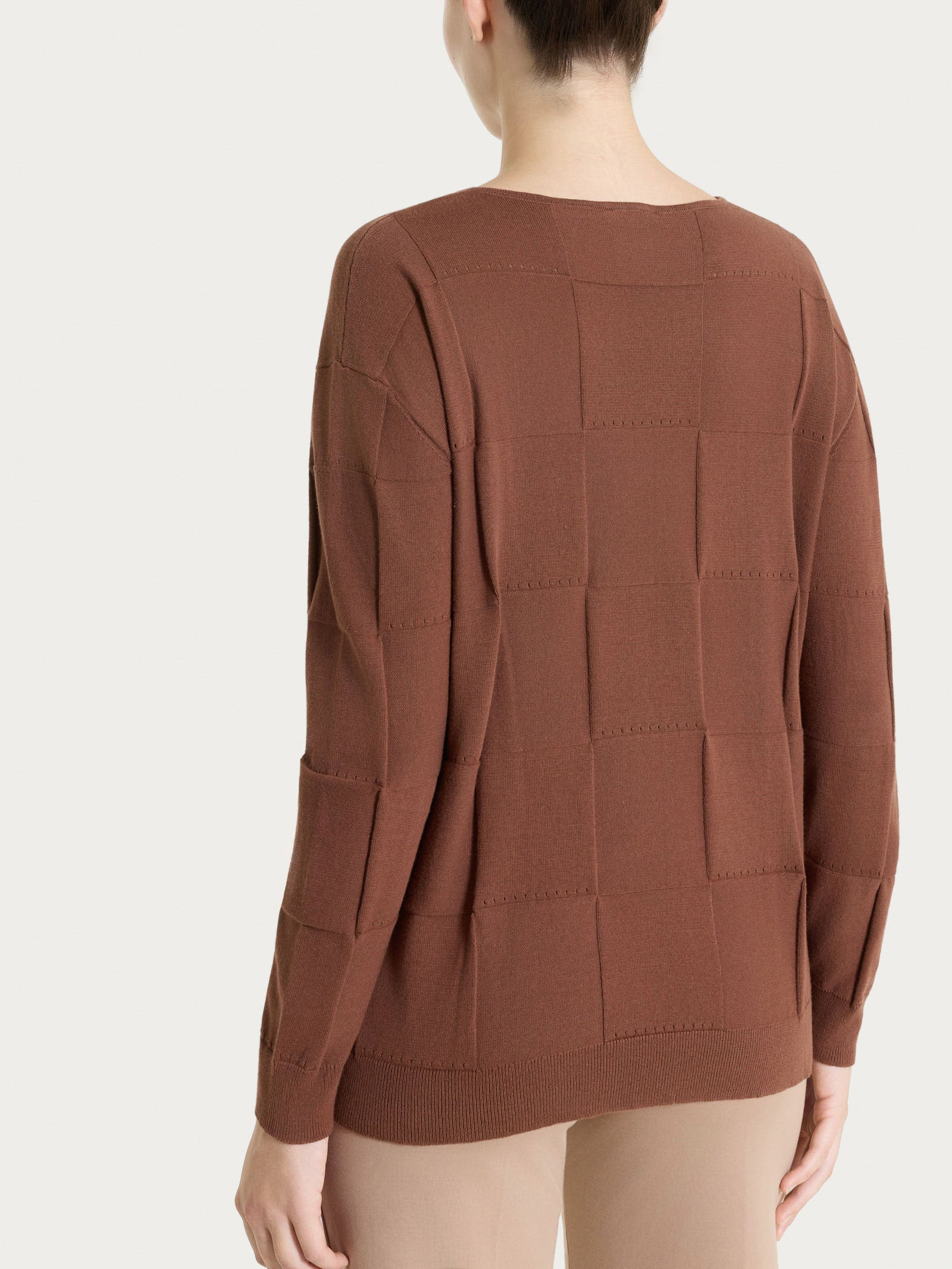 Maglia a manica lunga con fantasia check in Puro Cotone Marroni Donna - Ragno